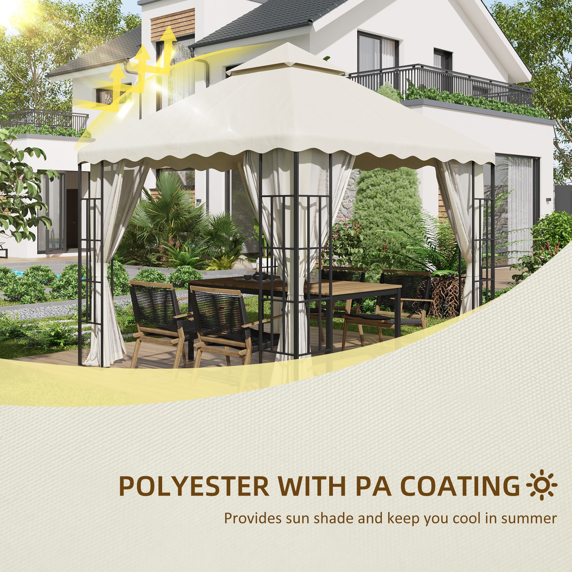 Outsunny 10' x 10' Gazebo Replacement Canopy Cover, 2 Tier Gazebo Roof Replacement TOP ONLY, Cream