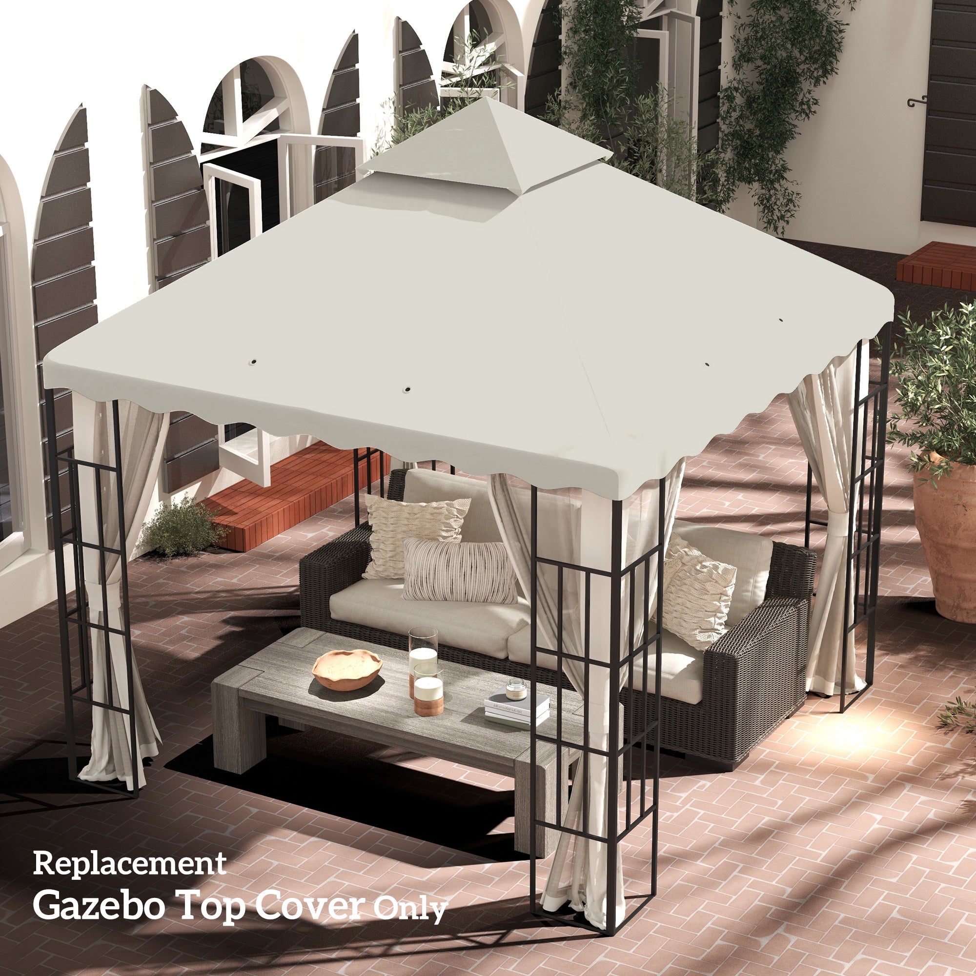Outsunny 10' x 10' Gazebo Replacement Canopy Cover, 2 Tier Gazebo Roof Replacement TOP ONLY, Cream