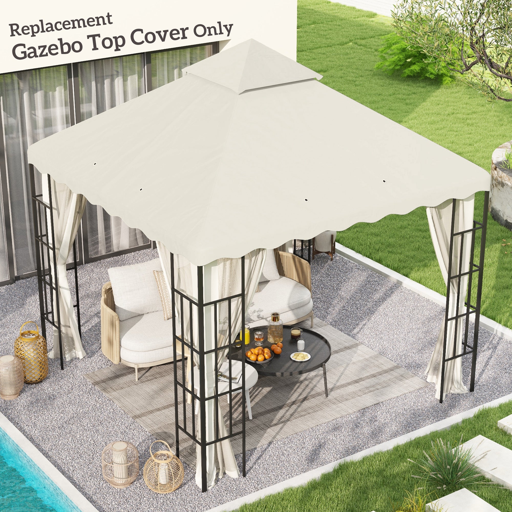 Outsunny 10' x 10' Gazebo Replacement Canopy Cover, 2 Tier Gazebo Roof Replacement TOP ONLY, Cream