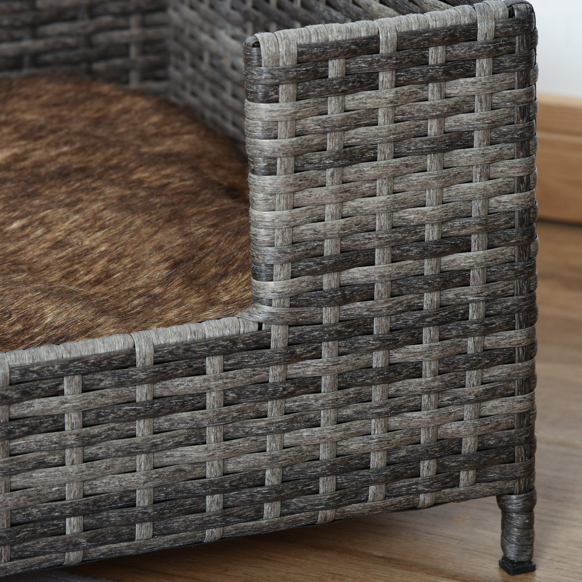 PawHut Rattan Dog Sofa with Soft Cushion, Raised Pet Bed Cat Chair Couch with Soft Washable Cushion, Indoor Outdoor Use, for Mini and Small Sized Dogs - Grey
