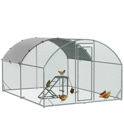 PawHut Walk-In Chicken Run, Metal Chicken Coop with Cover, Outdoor Hen Poultry House Cage with Chicken Activity Shelf, for Chickens, Rabbits, Ducks, 2.8 x 3.8 x 2m