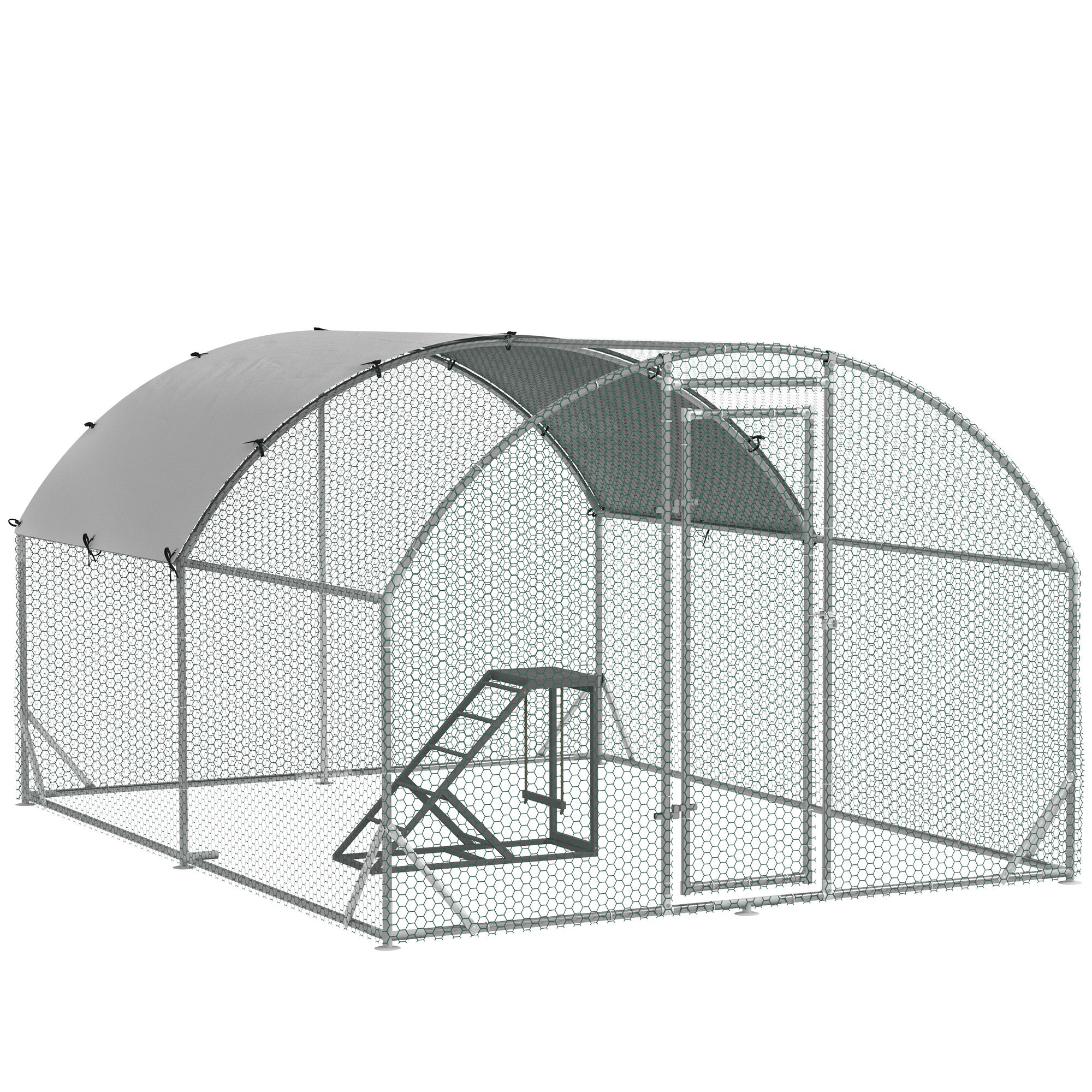 PawHut Walk-In Chicken Run, Metal Chicken Coop with Cover, Outdoor Hen Poultry House Cage with Chicken Activity Shelf, for Chickens, Rabbits, Ducks, 2.8 x 3.8 x 2m
