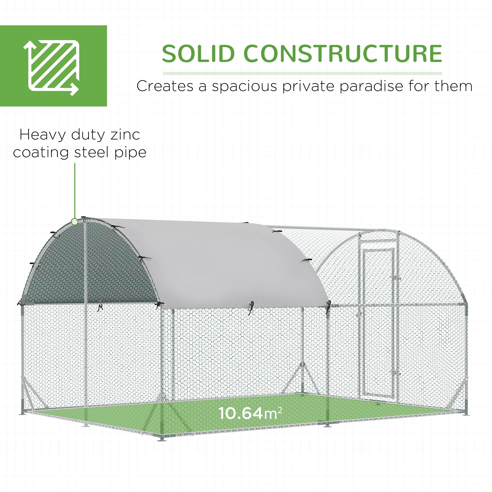 PawHut Walk-In Chicken Run, Metal Chicken Coop with Cover, Outdoor Hen Poultry House Cage with Chicken Activity Shelf, for Chickens, Rabbits, Ducks, 2.8 x 3.8 x 2m