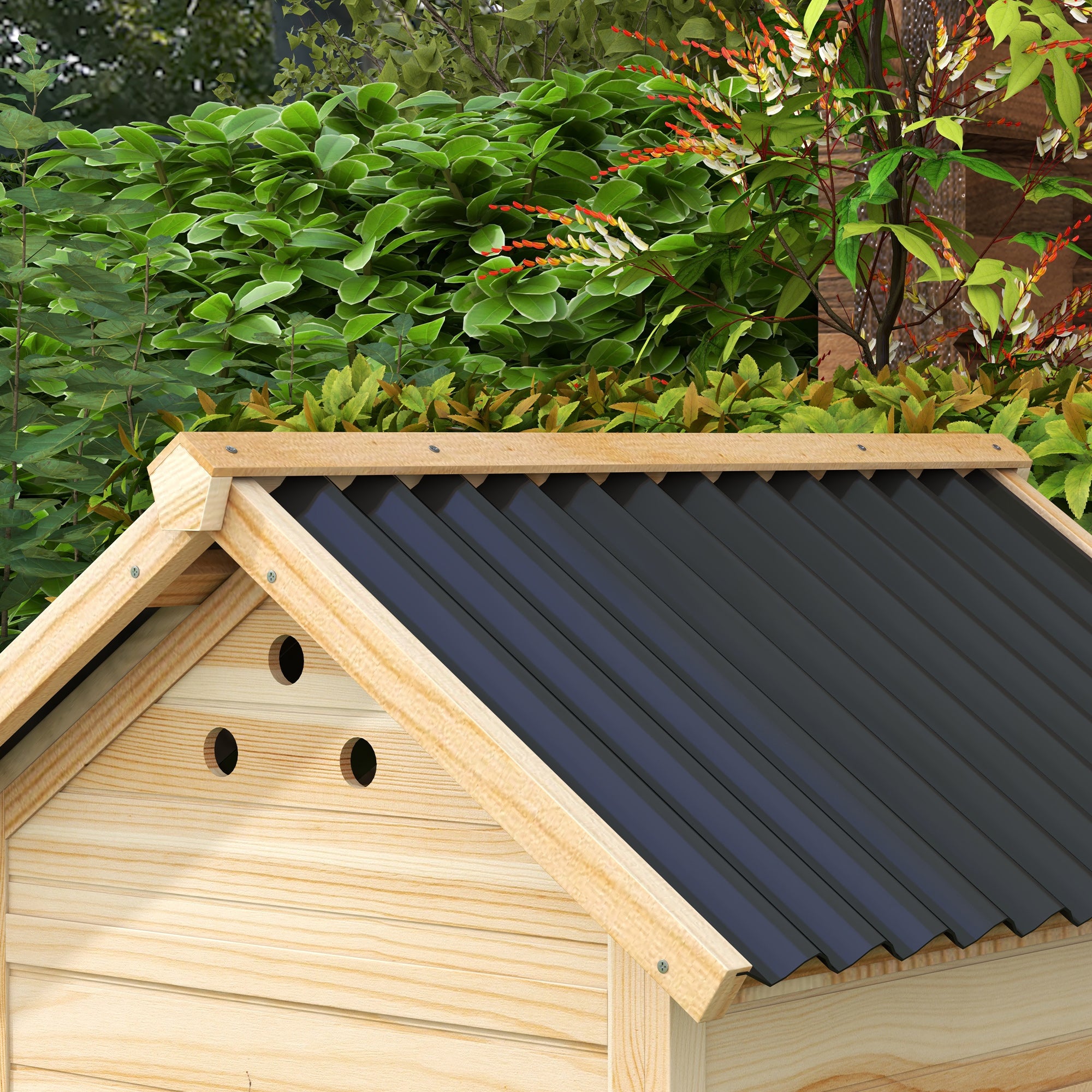 PawHut Duck Coop, Wooden Duck House, Outdoor Small Animal House with Openable Roof, Double Doors, Removable Base for 1-3 Ducks, Natural Wood