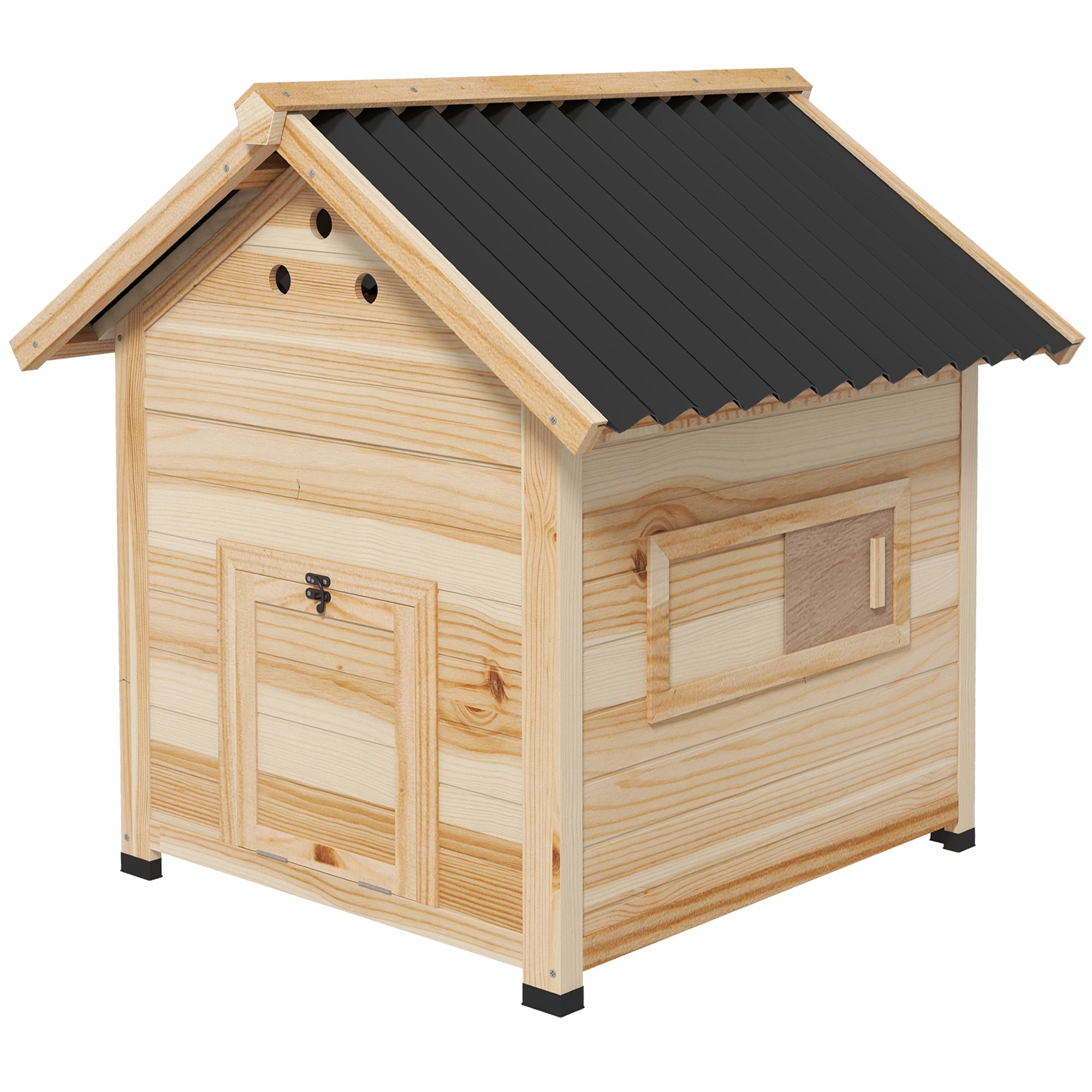 PawHut Wooden Duck House, Raised Poultry Coop with Double Doors, Openable Roof, Ventilation Holes, Removable Base, Natural Wood Finish