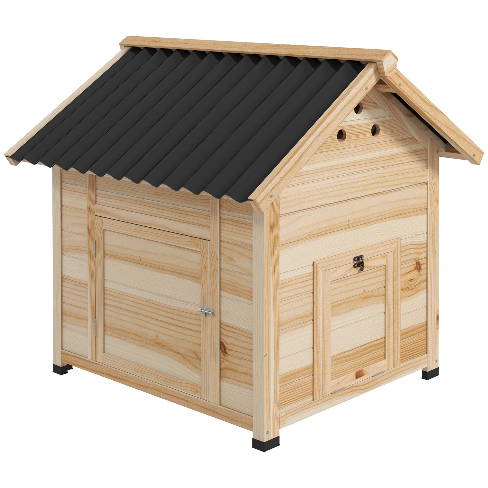 PawHut Wooden Duck House, Raised Poultry Coop with Double Doors, Openable Roof, Ventilation Holes, Removable Base, Natural Wood Finish