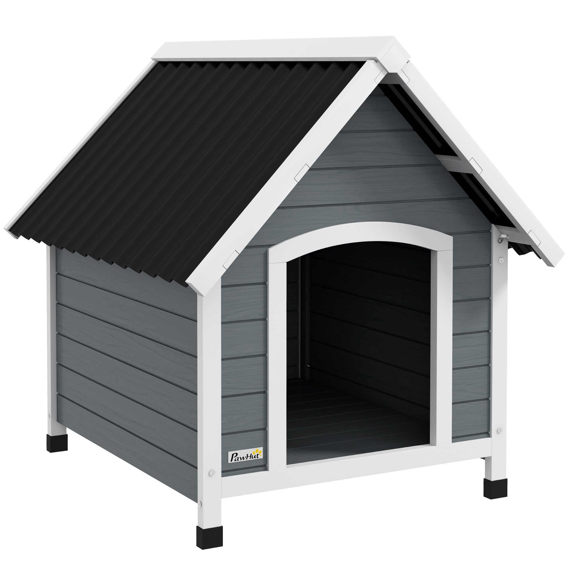 PawHut Dog Kennel Outdoor Wooden Dog House with Removable Floor, Elevated Pet Shelter, Anti-Corrosion Wood, for Medium Dogs, 82H x 75W x 88Dcm - Grey