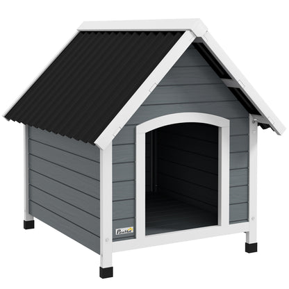 PawHut Dog Kennel Outdoor Wooden Dog House with Removable Floor, Elevated Pet Shelter, Anti-Corrosion Wood, for Medium Dogs, 82H x 75W x 88Dcm - Grey