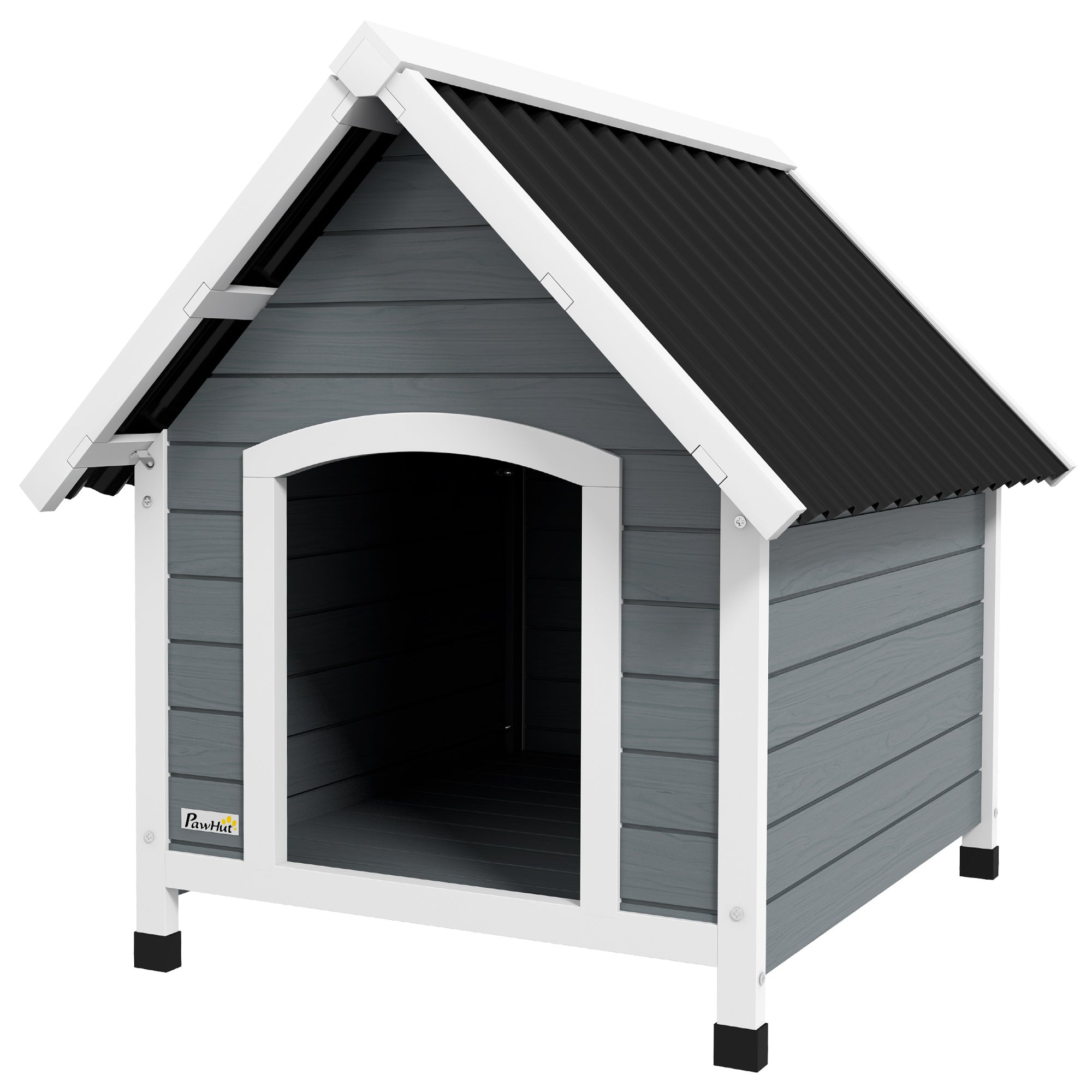 PawHut Dog Kennel Outdoor Wooden Dog House with Removable Floor, Elevated Pet Shelter, Anti-Corrosion Wood, for Medium Dogs, 82H x 75W x 88Dcm - Grey