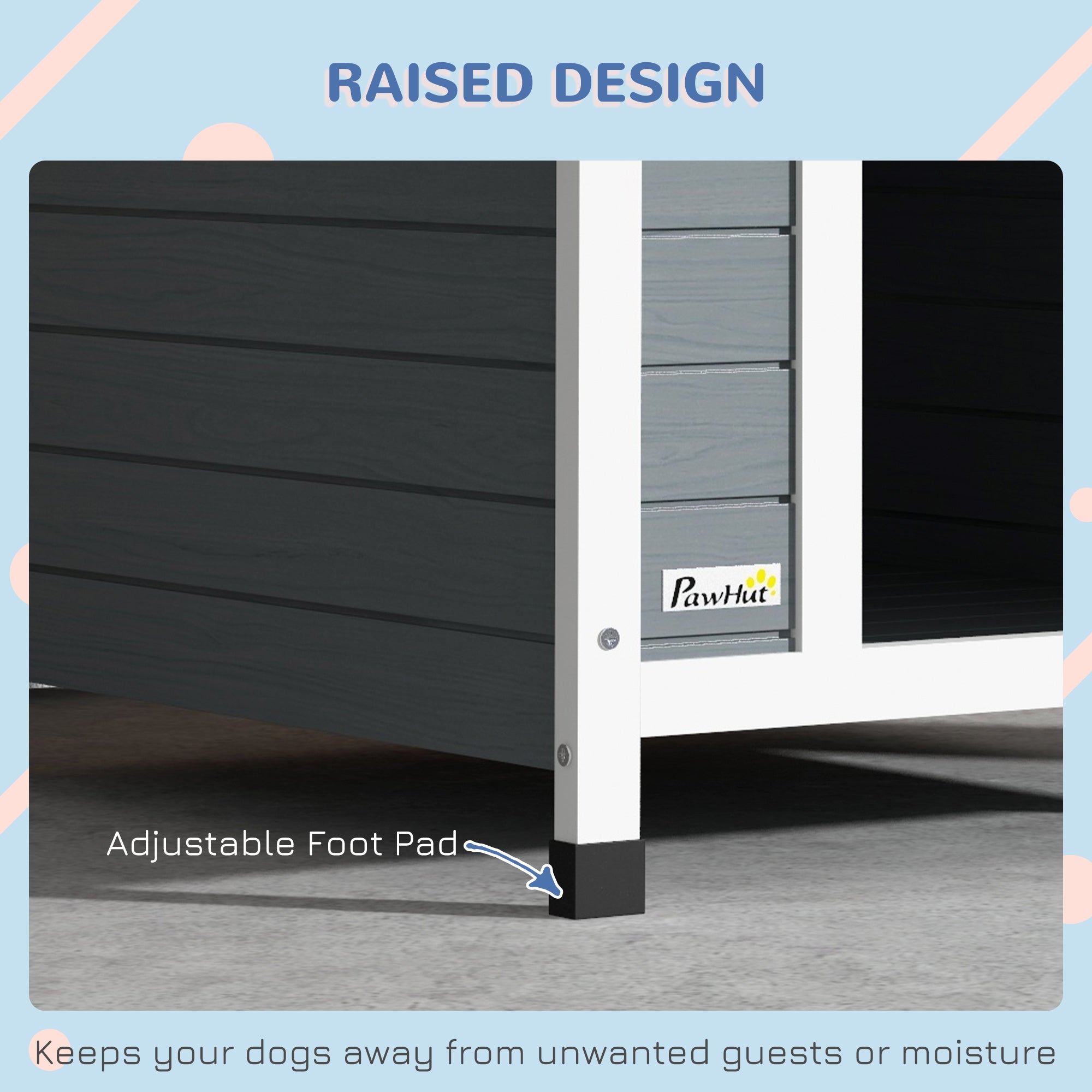 PawHut Dog Kennel Outdoor Wooden Dog House with Removable Floor, Elevated Pet Shelter, Anti-Corrosion Wood, for Medium Dogs, 82H x 75W x 88Dcm - Grey