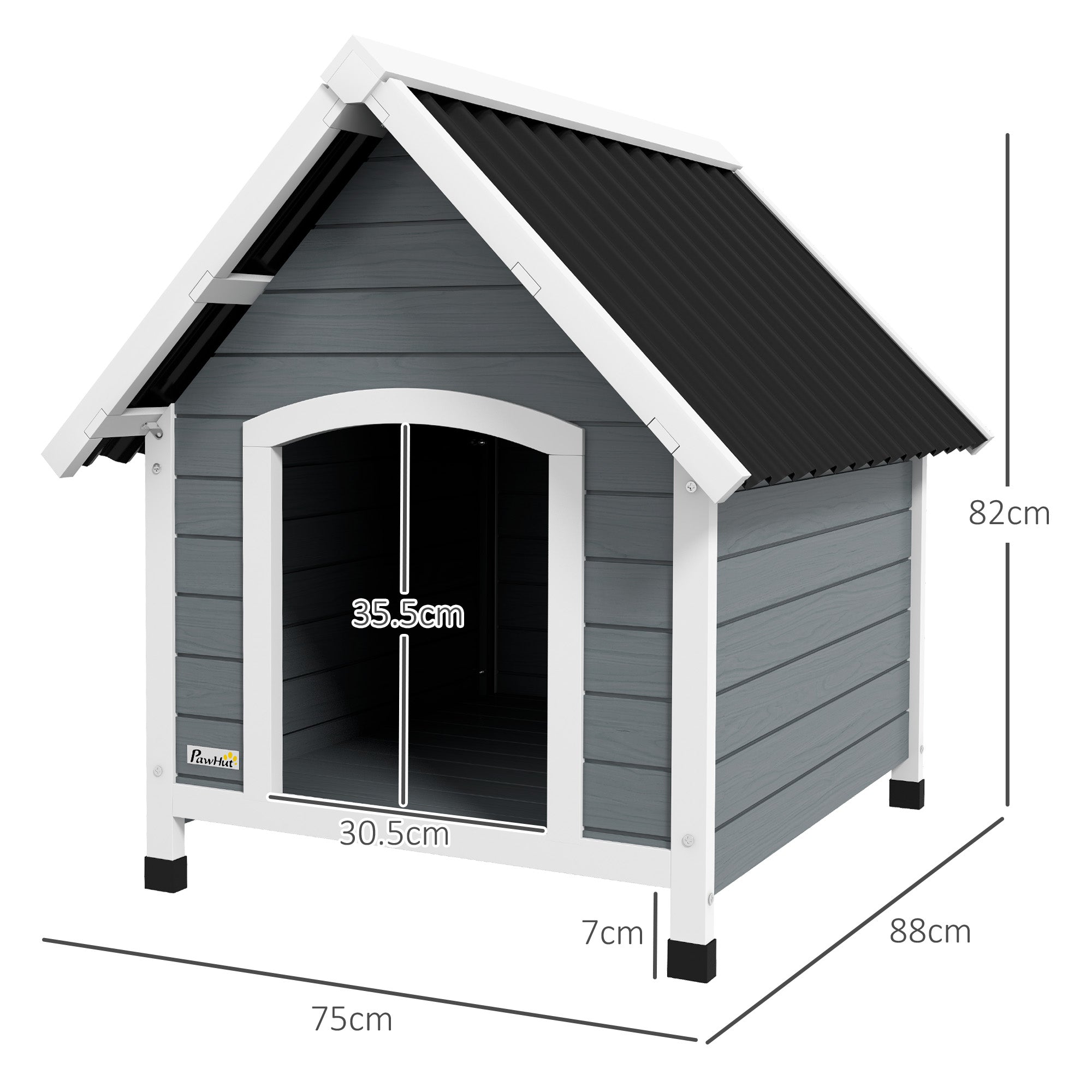 PawHut Dog Kennel Outdoor Wooden Dog House with Removable Floor, Elevated Pet Shelter, Anti-Corrosion Wood, for Medium Dogs, 82H x 75W x 88Dcm - Grey