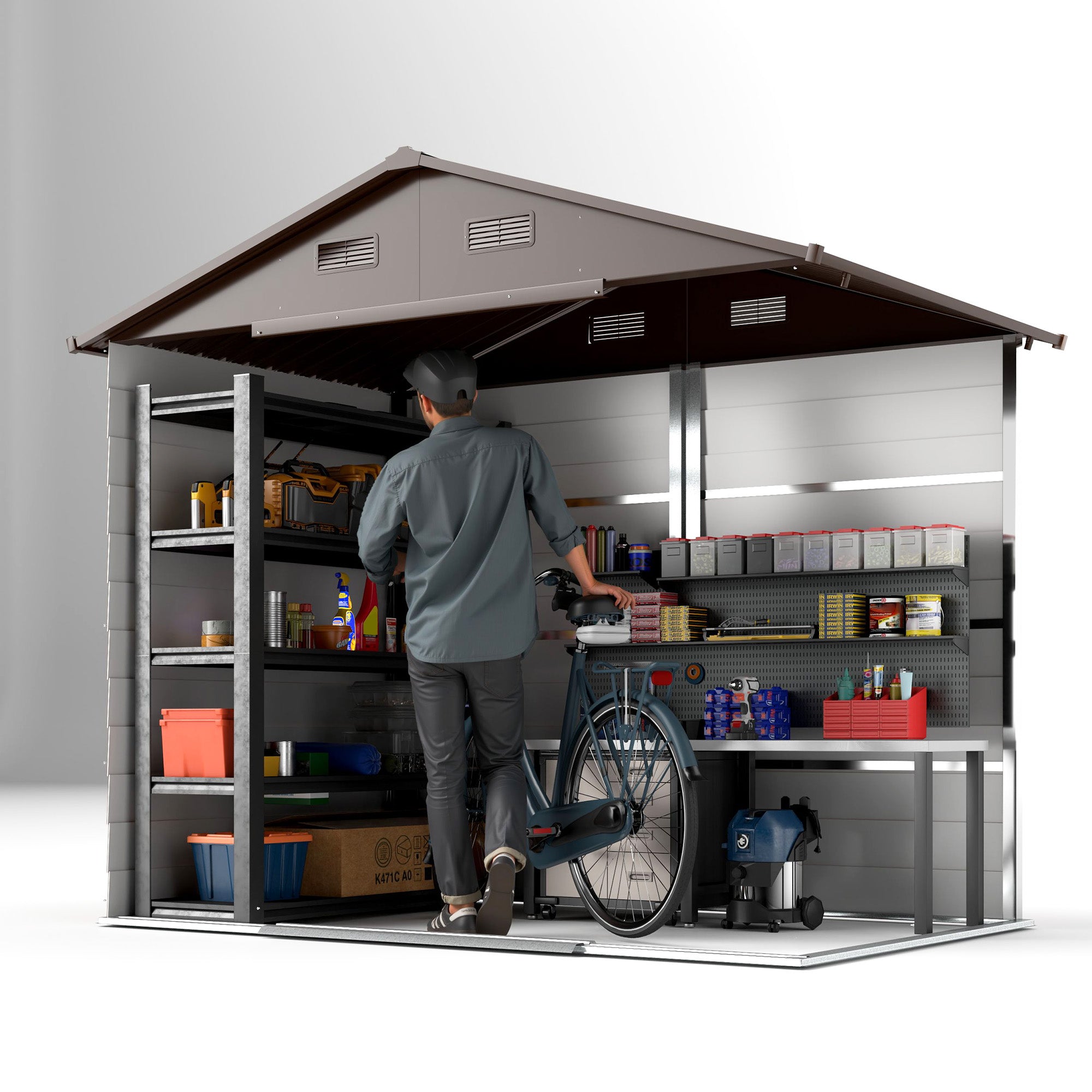 Outsunny 7.5' x 6.5' Outdoor Storage Shed with Double Doors, Metal Garden Shed House for Gardening Tool, Bike, Motorcycle Storage, Dark Brown