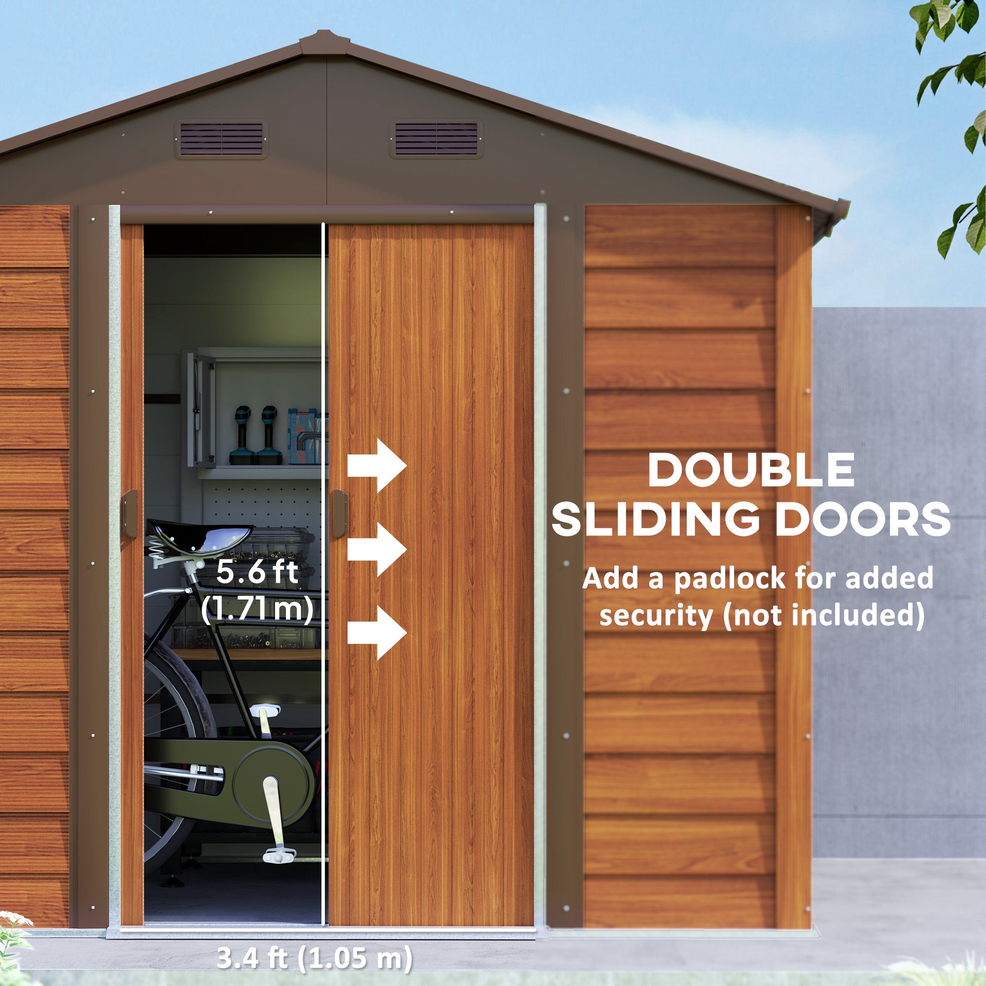 Outsunny 7.5' x 6.5' Outdoor Storage Shed with Double Doors, Metal Garden Shed House for Gardening Tool, Bike, Motorcycle Storage, Dark Brown