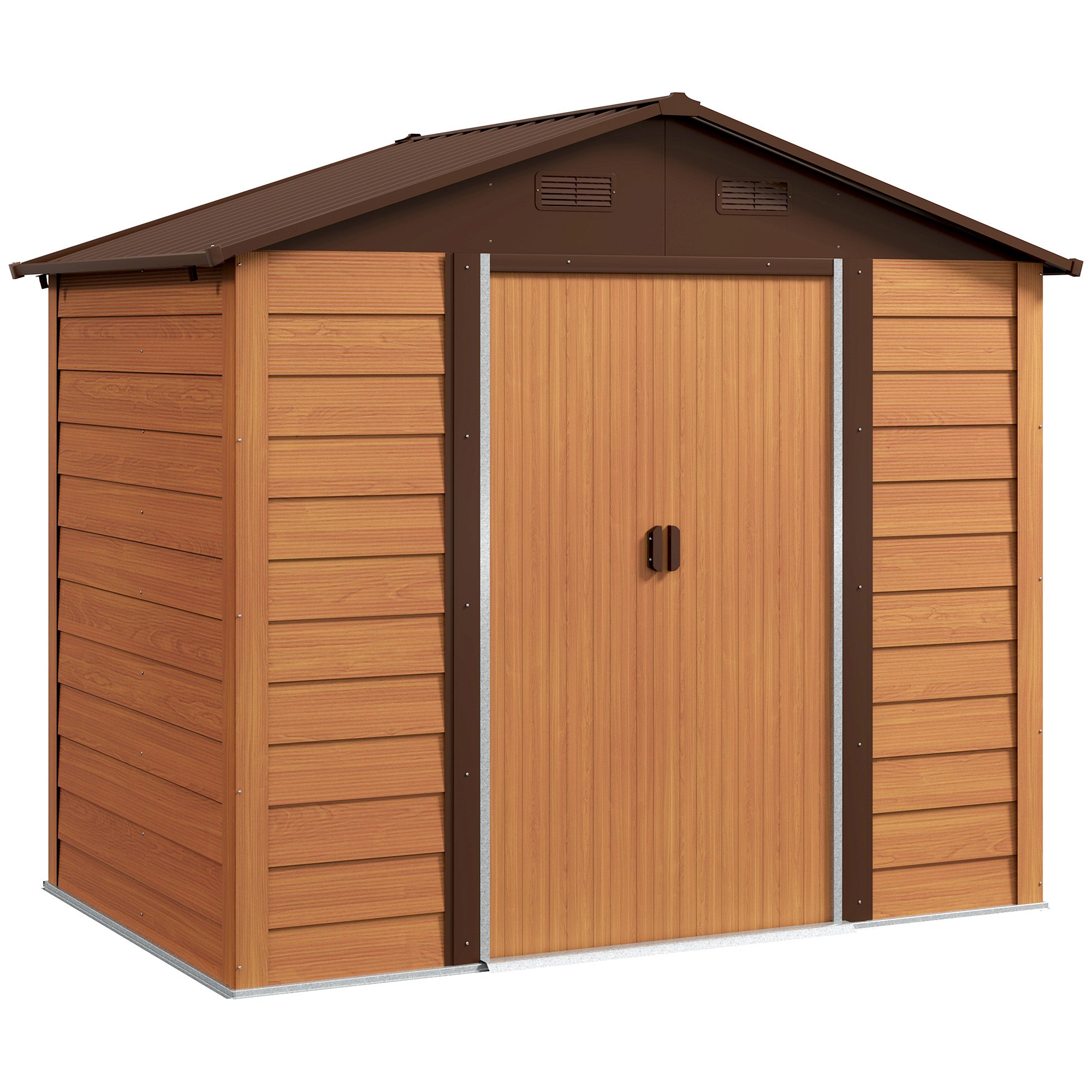 Outsunny 7.5' x 6.5' Outdoor Storage Shed with Double Doors, Metal Garden Shed House for Gardening Tool, Bike, Motorcycle Storage, Dark Brown