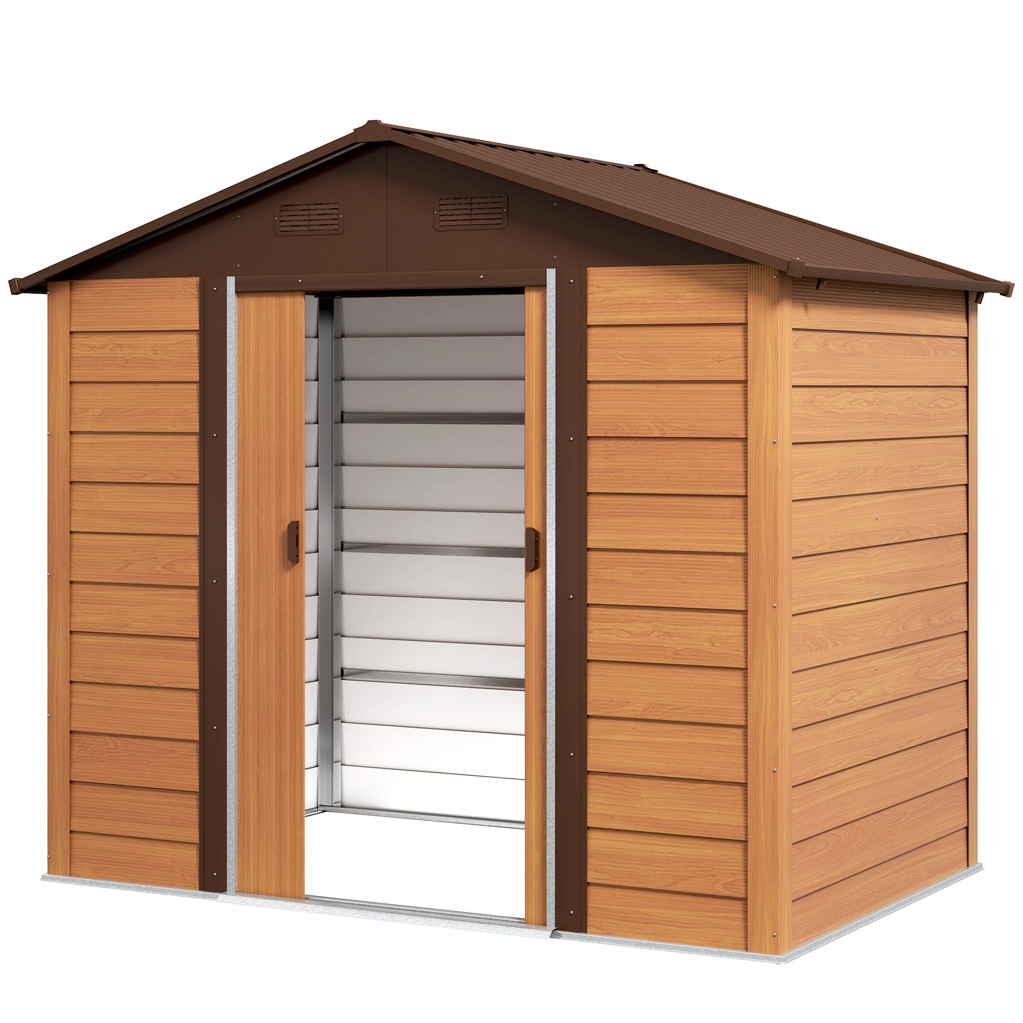 Outsunny 7.5' x 6.5' Outdoor Storage Shed with Double Doors, Metal Garden Shed House for Gardening Tool, Bike, Motorcycle Storage, Dark Brown