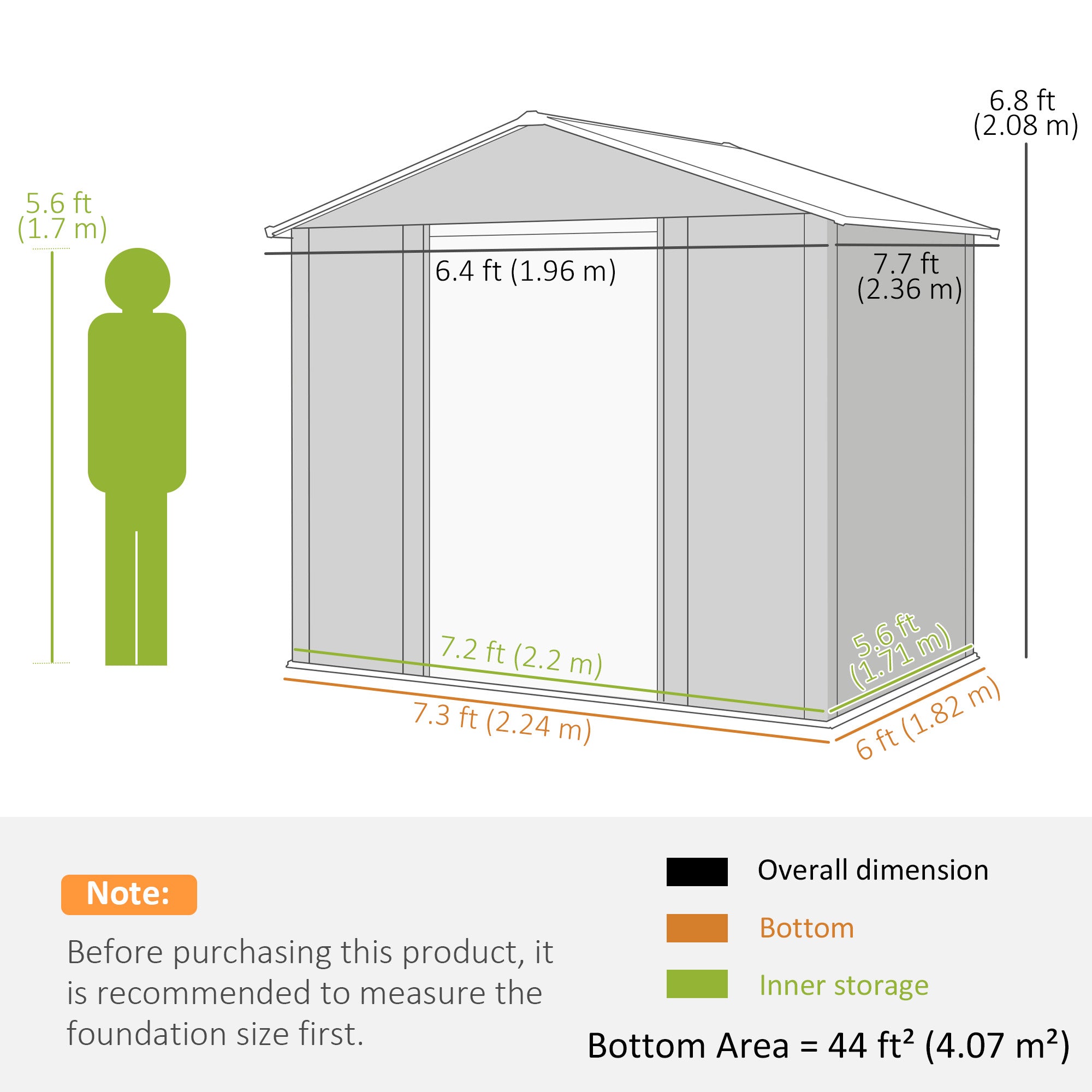 Outsunny 7.5' x 6.5' Outdoor Storage Shed with Double Doors, Metal Garden Shed House for Gardening Tool, Bike, Motorcycle Storage, Dark Brown