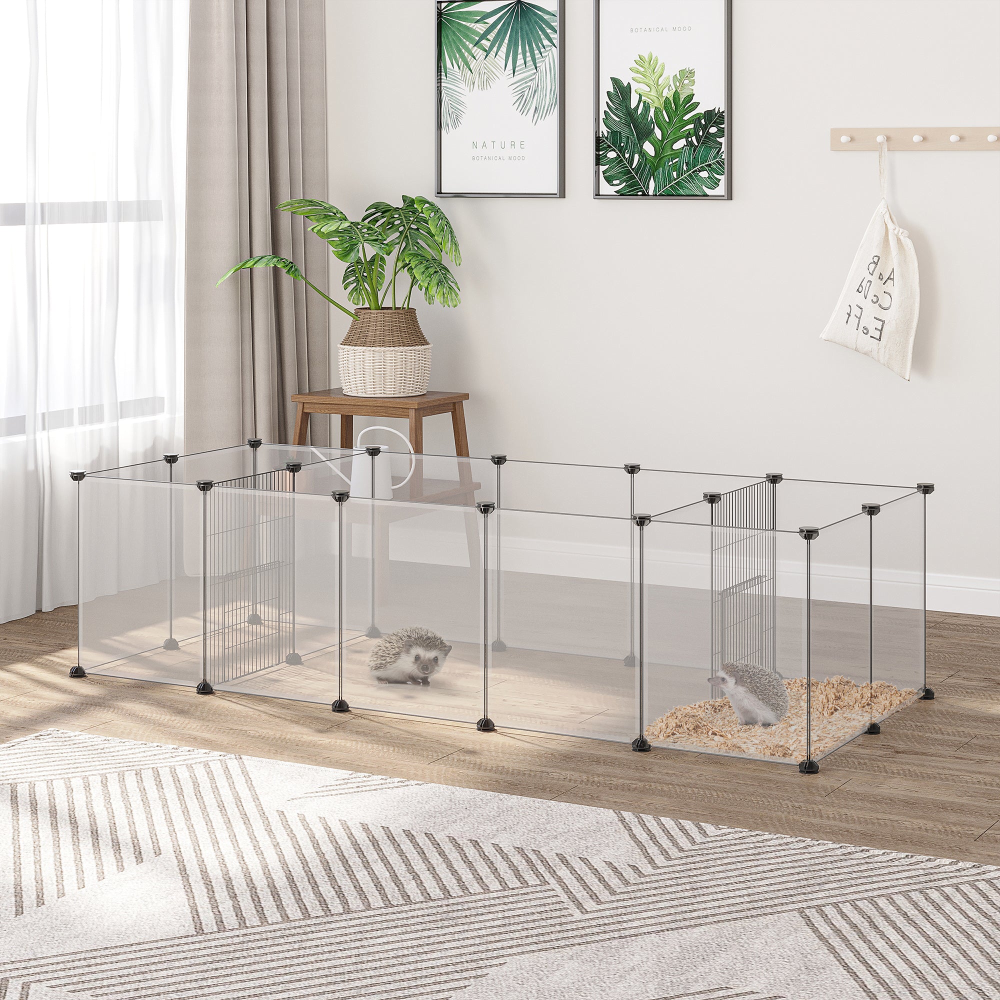 PawHut Pet Playpen, DIY Small Animal Cage, 18 Panels Portable Metal Fence, for Guinea Pigs, Hedgehogs, 175 x 70 x 45cm - White