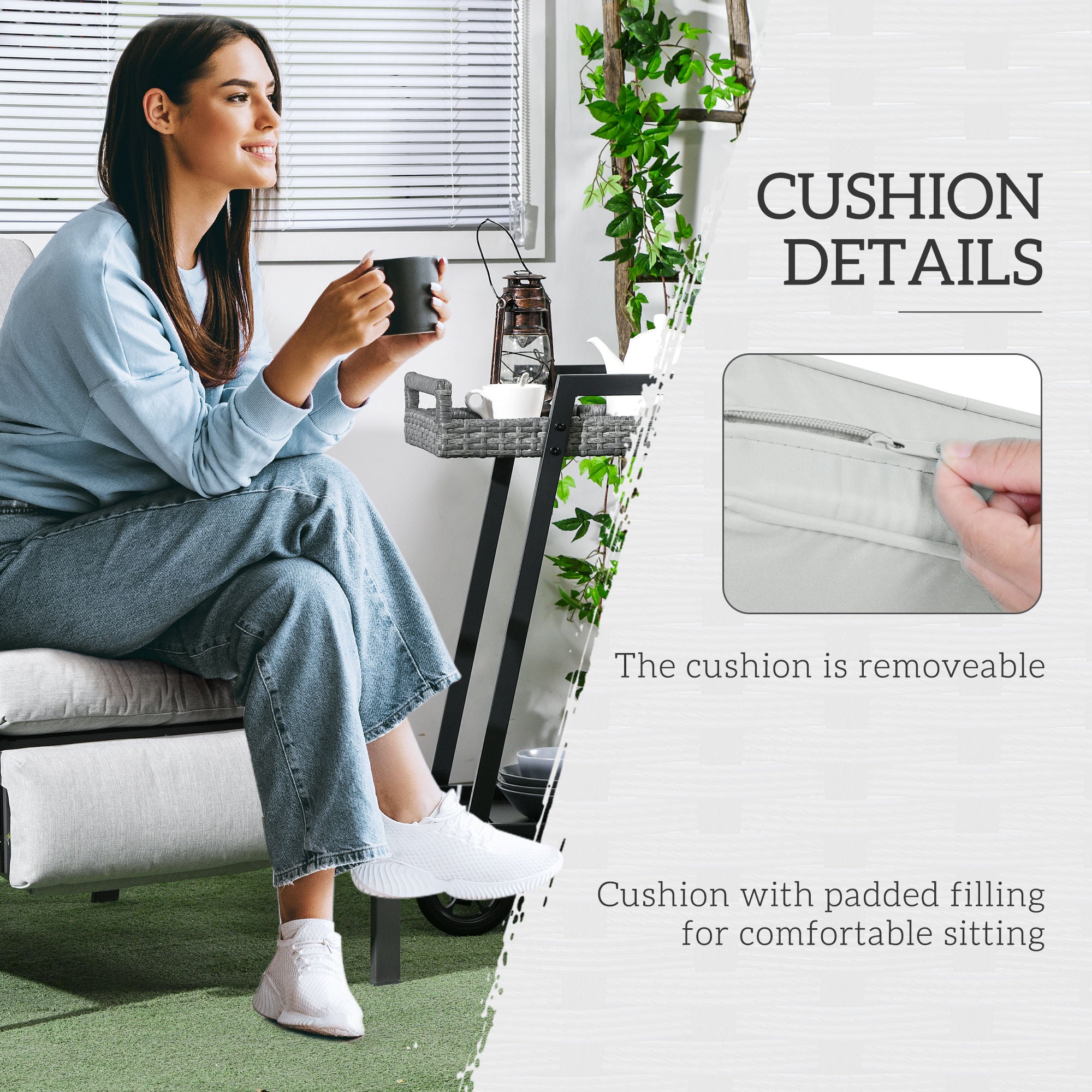Outsunny Outdoor Rattan Recliner Chair Patio Adjustable Wicker Sofa Armchair Garden Relaxing Lounge Seat with Retractable Footrest and Cushion, Light Grey