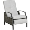 Outsunny Outdoor Rattan Recliner Chair Patio Adjustable Wicker Sofa Armchair Garden Relaxing Lounge Seat with Retractable Footrest and Cushion, Light Grey