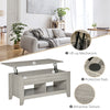 HOMCOM Lift Top Coffee Table with Hidden Storage Compartment and Open Shelves, Lift Tabletop Pop-Up Center Table for Living Room, Light Grey