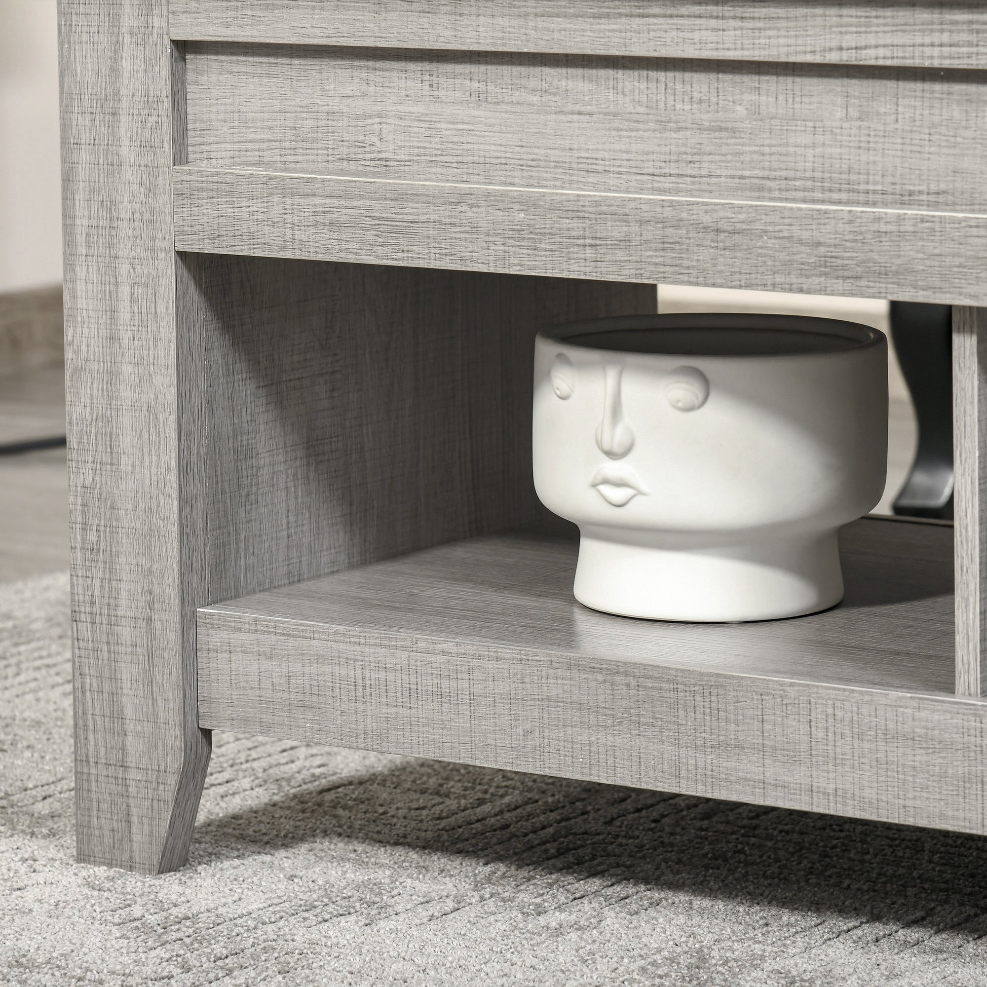 HOMCOM Lift Top Coffee Table with Hidden Storage Compartment and Open Shelves, Lift Tabletop Pop-Up Center Table for Living Room, Light Grey