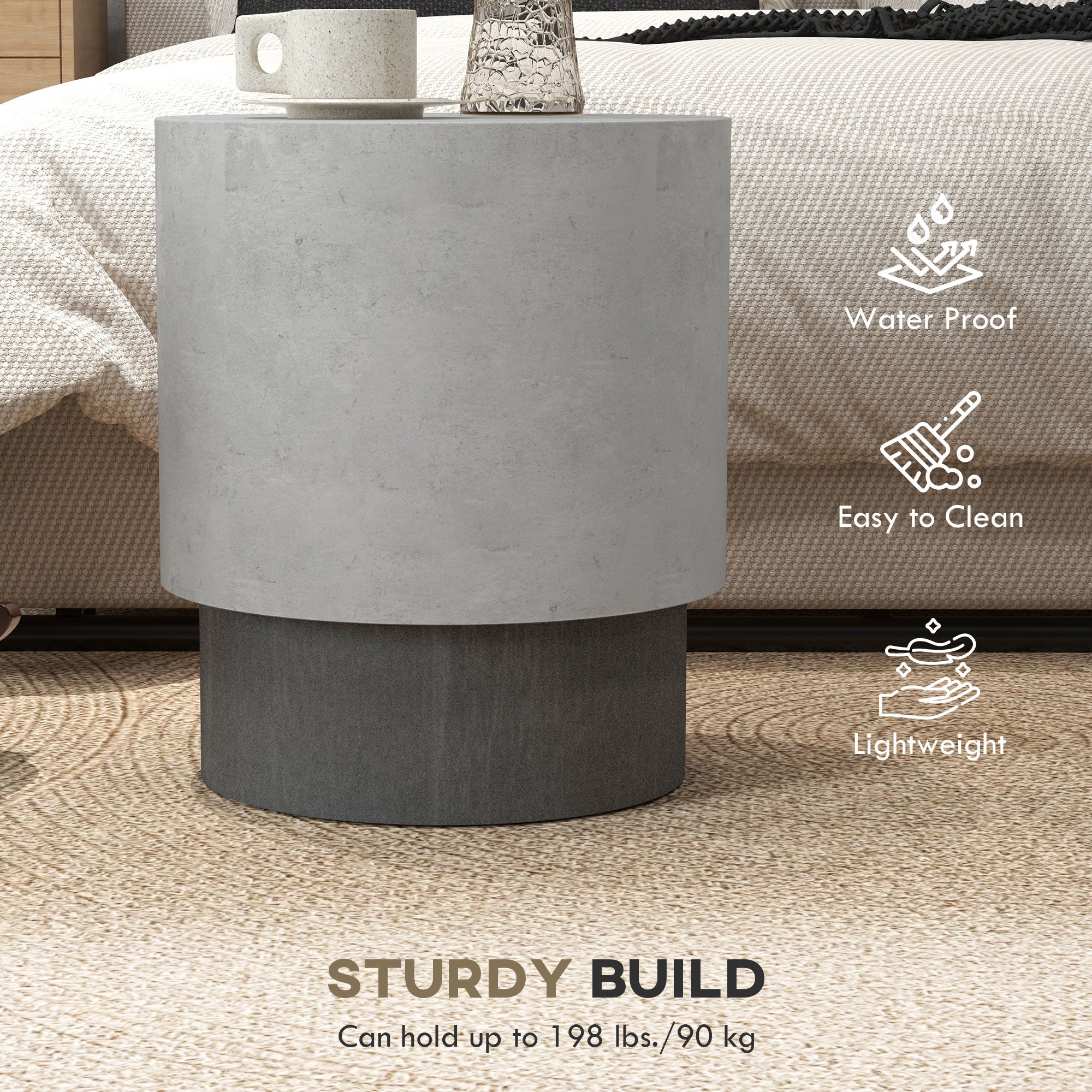 HOMCOM Concrete Finish Side Table, Lightweight Accent Table, 17