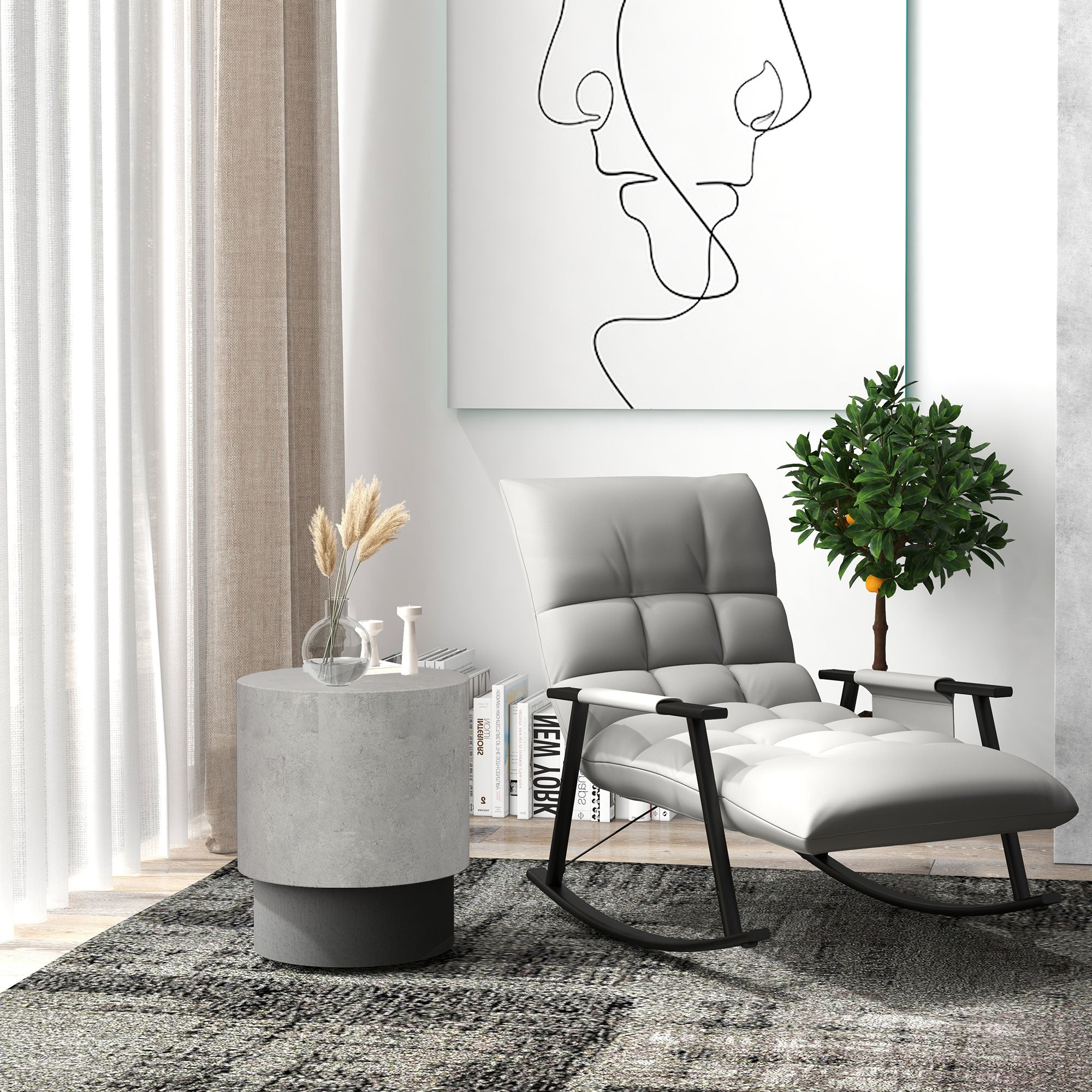 HOMCOM Concrete Finish Side Table, Lightweight Accent Table, 17