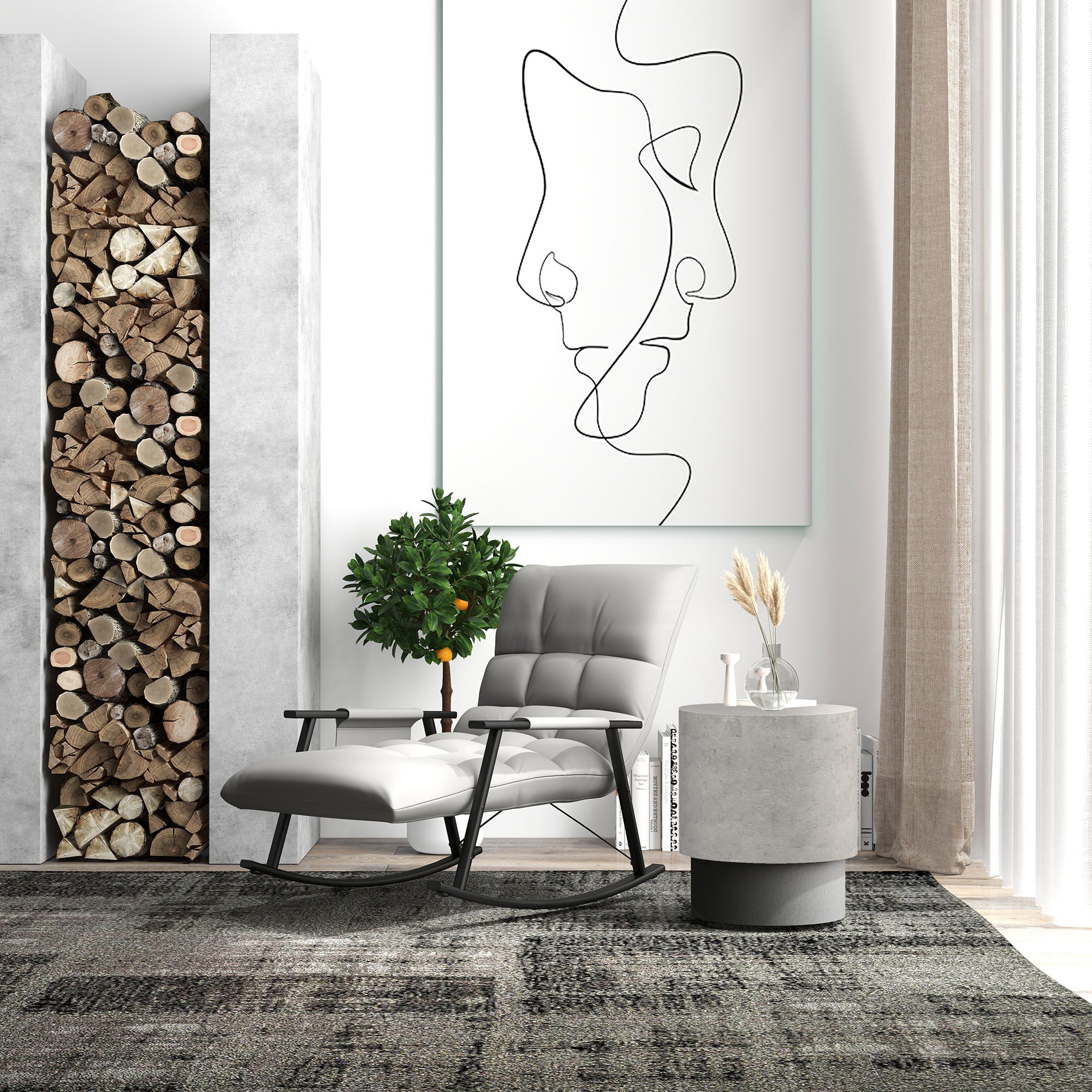 HOMCOM Concrete Finish Side Table, Lightweight Accent Table, 17