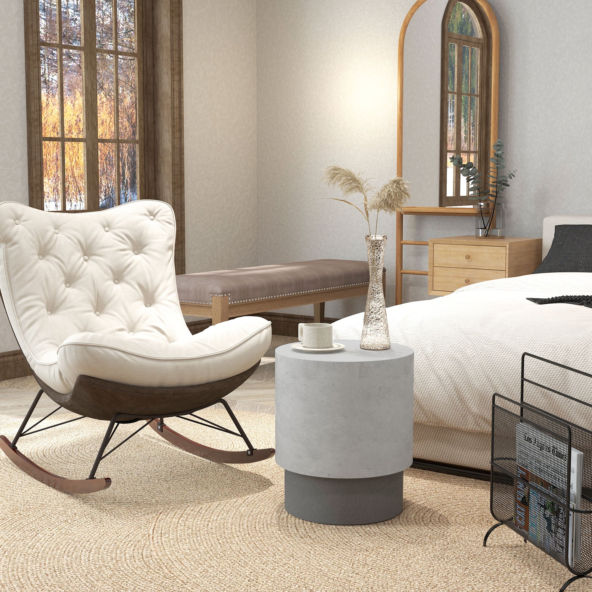 HOMCOM Concrete Finish Side Table, Lightweight Accent Table, 17