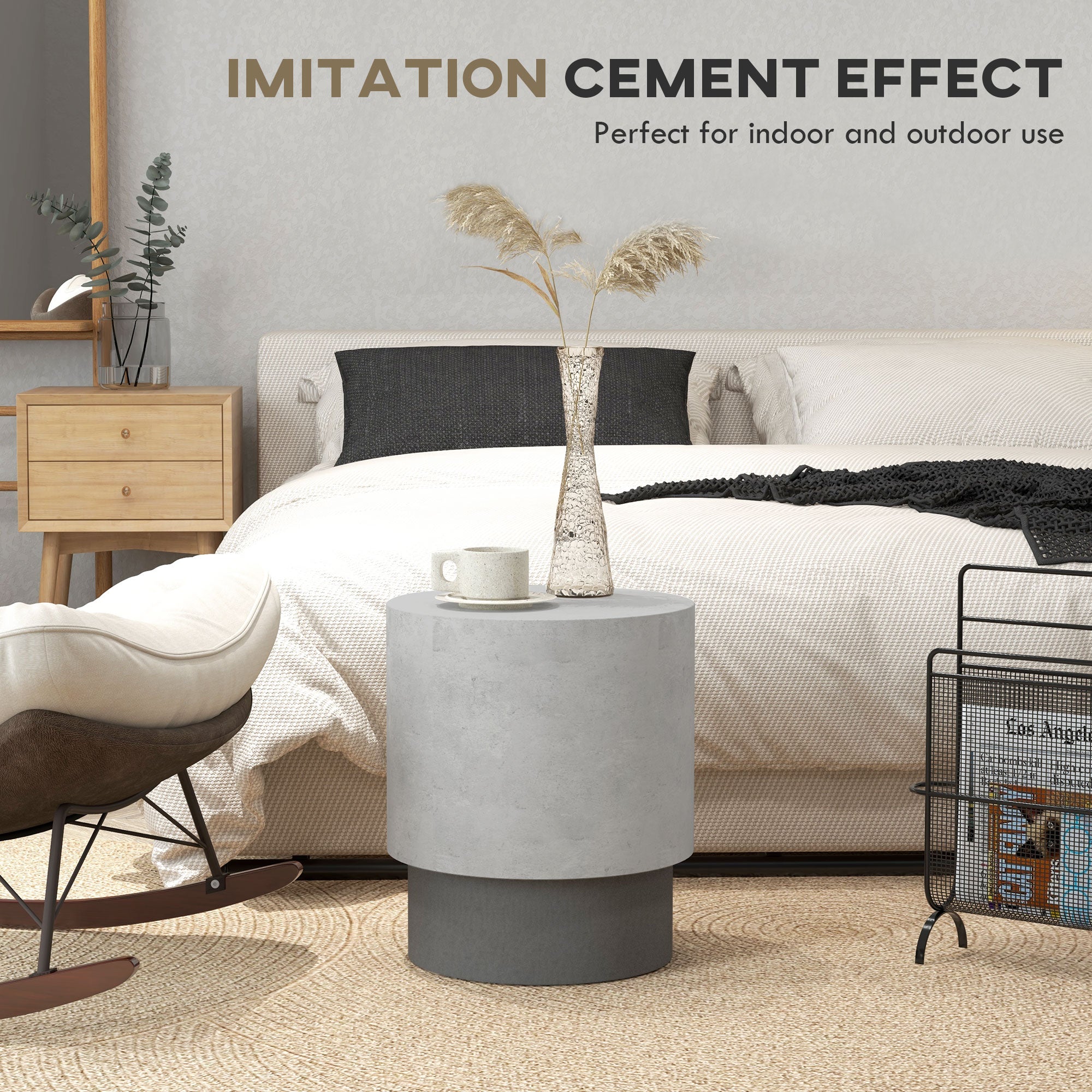 HOMCOM Concrete Finish Side Table, Lightweight Accent Table, 17