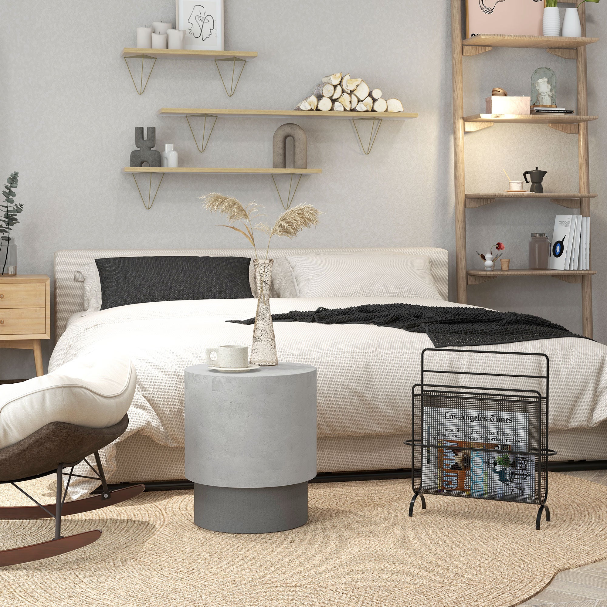 HOMCOM Concrete Finish Side Table, Lightweight Accent Table, 17