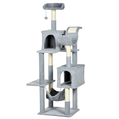 PawHut Tall Cat Tree for Indoor Cats, 70" Multi-Level Cat Tower with Hammock, Cat Bed, Cat Condo with Sisal Scratching Posts, Bluish Grey