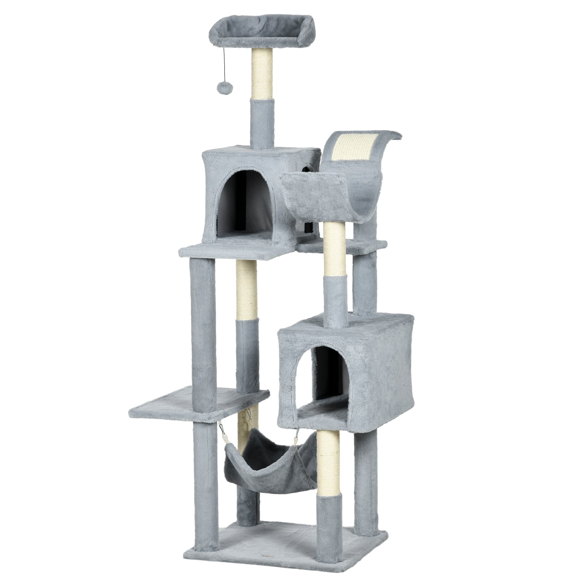 PawHut Tall Cat Tree for Indoor Cats, 70" Multi-Level Cat Tower with Hammock, Cat Bed, Cat Condo with Sisal Scratching Posts, Bluish Grey