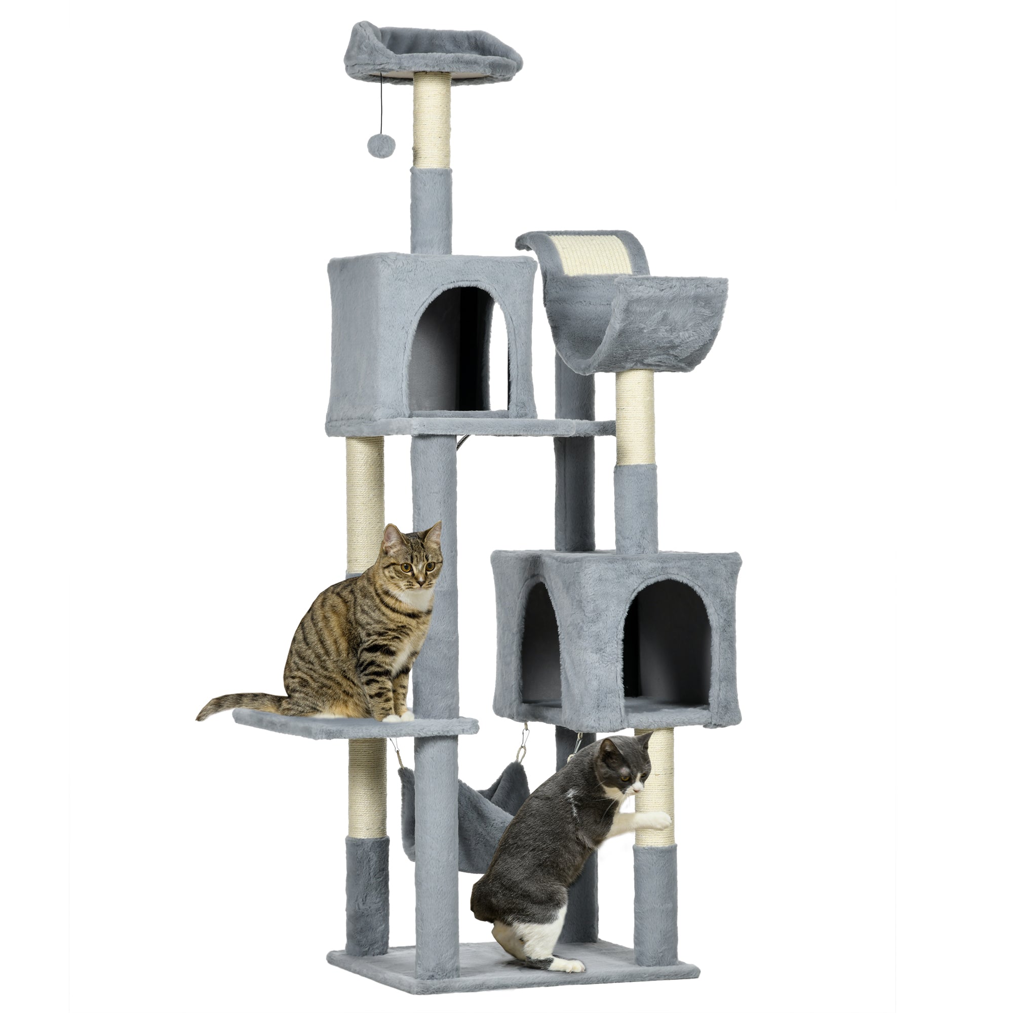PawHut Tall Cat Tree for Indoor Cats, 70" Multi-Level Cat Tower with Hammock, Cat Bed, Cat Condo with Sisal Scratching Posts, Bluish Grey