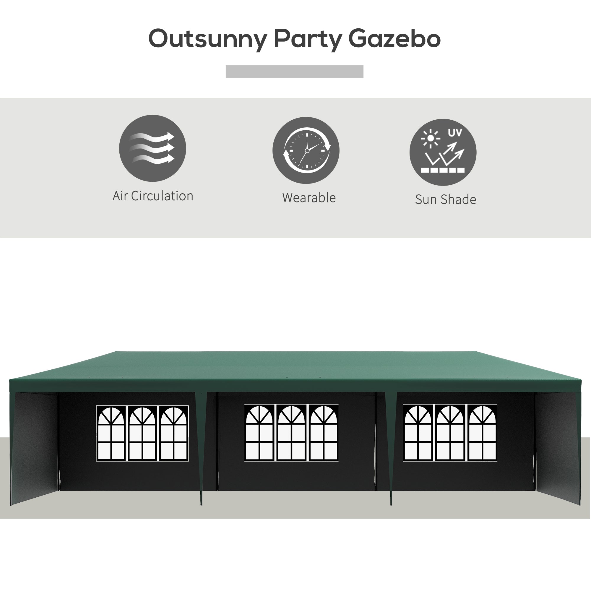 Outsunny 10' x 29' Party Tent, Canopy Tent with Sidewalls and Large Transparent Windows for Garden, Backyard, Outdoor, Green