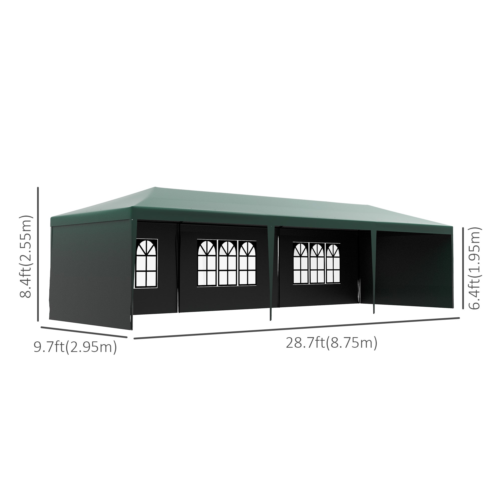 Outsunny 10' x 29' Party Tent, Canopy Tent with Sidewalls and Large Transparent Windows for Garden, Backyard, Outdoor, Green