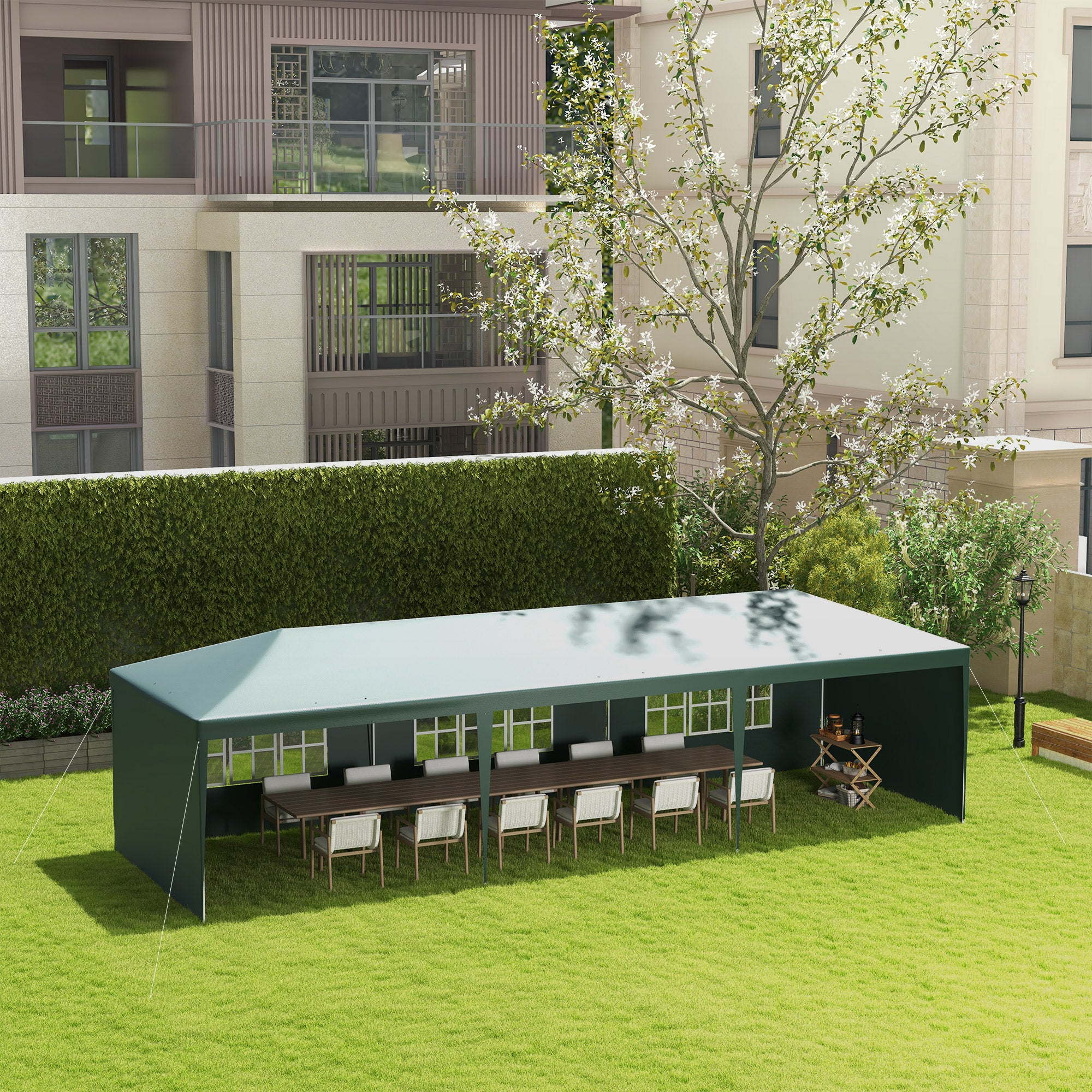 Outsunny 10' x 29' Party Tent, Canopy Tent with Sidewalls and Large Transparent Windows for Garden, Backyard, Outdoor, Green