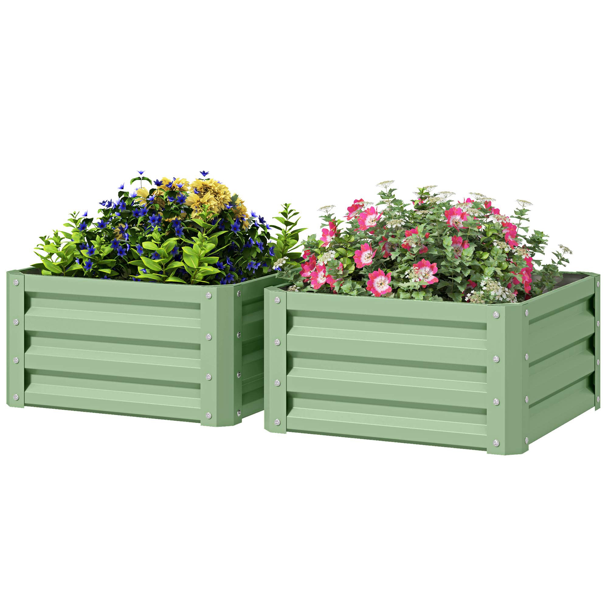 Outsunny 2' x 2' x 1' 2-Pieces Raised Garden Bed with Galvanised Steel Frame for Vegetables, Flowers, Herbs, Light Green