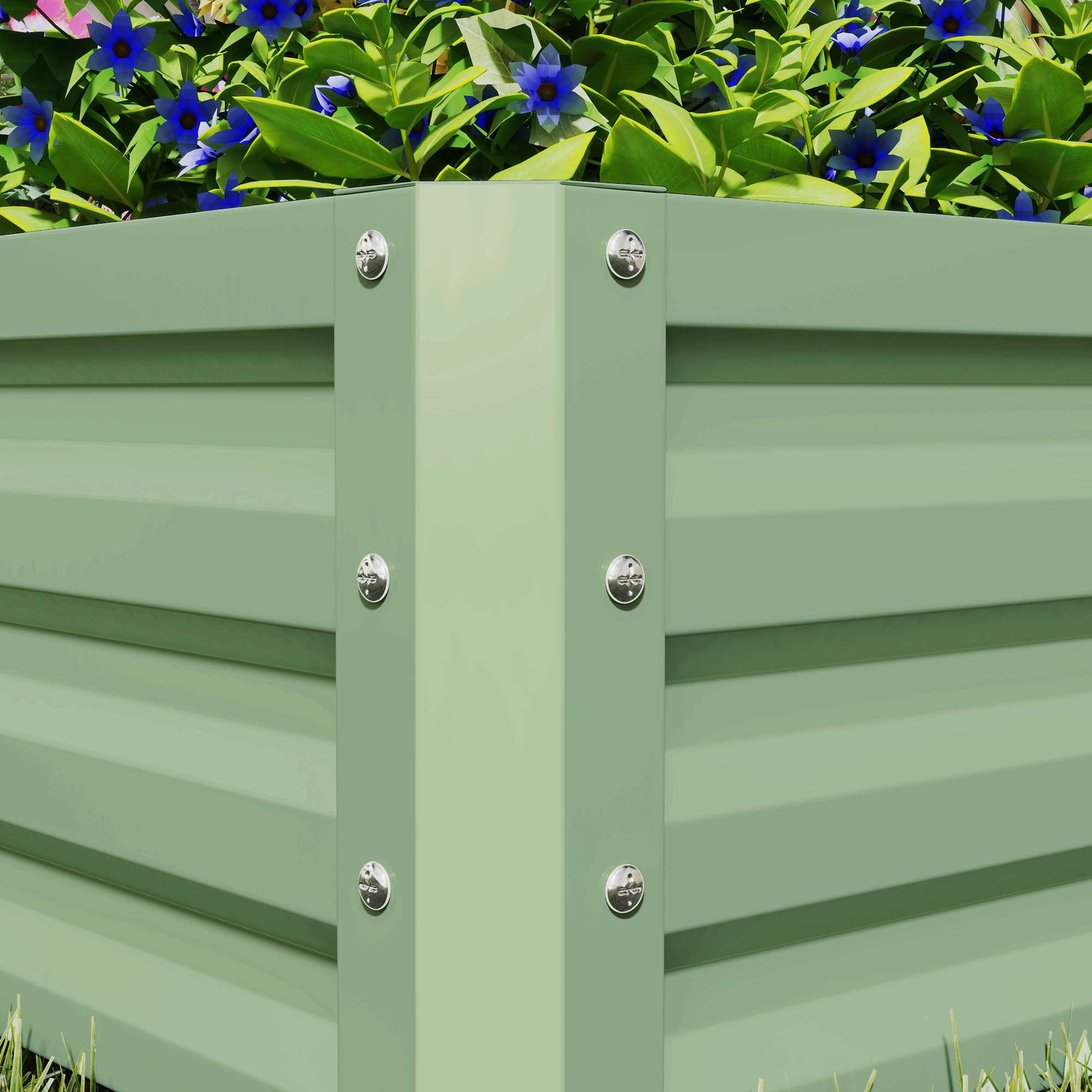 Outsunny 2' x 2' x 1' 2-Pieces Raised Garden Bed with Galvanised Steel Frame for Vegetables, Flowers, Herbs, Light Green