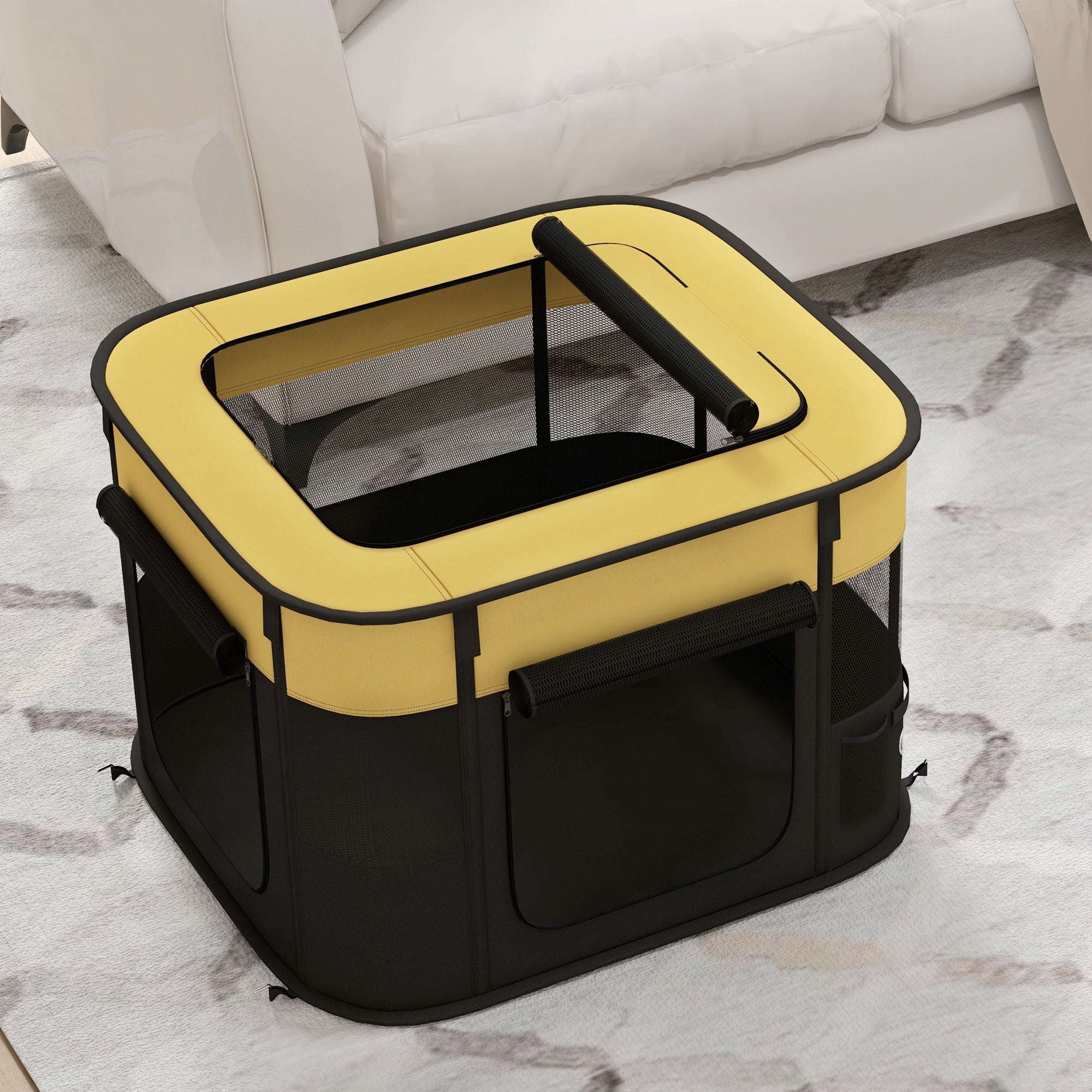 PawHut Dog Pen, Pet Playpen, Portable Foldable Dog Cat Playpen Soft Dog Cage with Storage Bag for Puppies, Rabbits, Kittens, Guinea Pigs, 74 x 60 x 45cm - Yellow