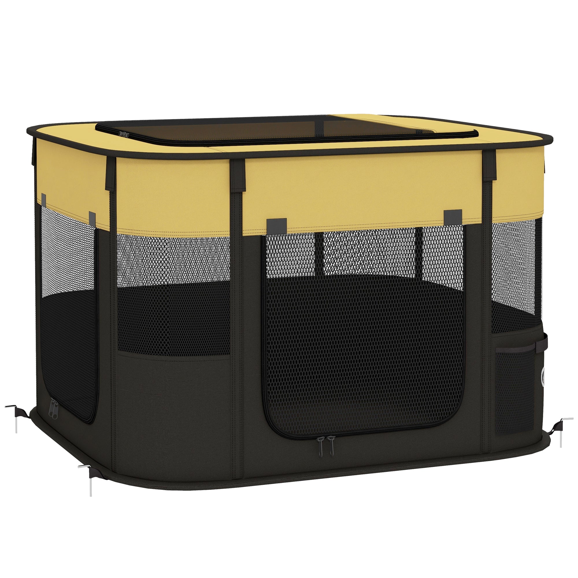PawHut Dog Pen, Pet Playpen, Portable Foldable Dog Cat Playpen Soft Dog Cage with Storage Bag for Puppies, Rabbits, Kittens, Guinea Pigs, 74 x 60 x 45cm - Yellow