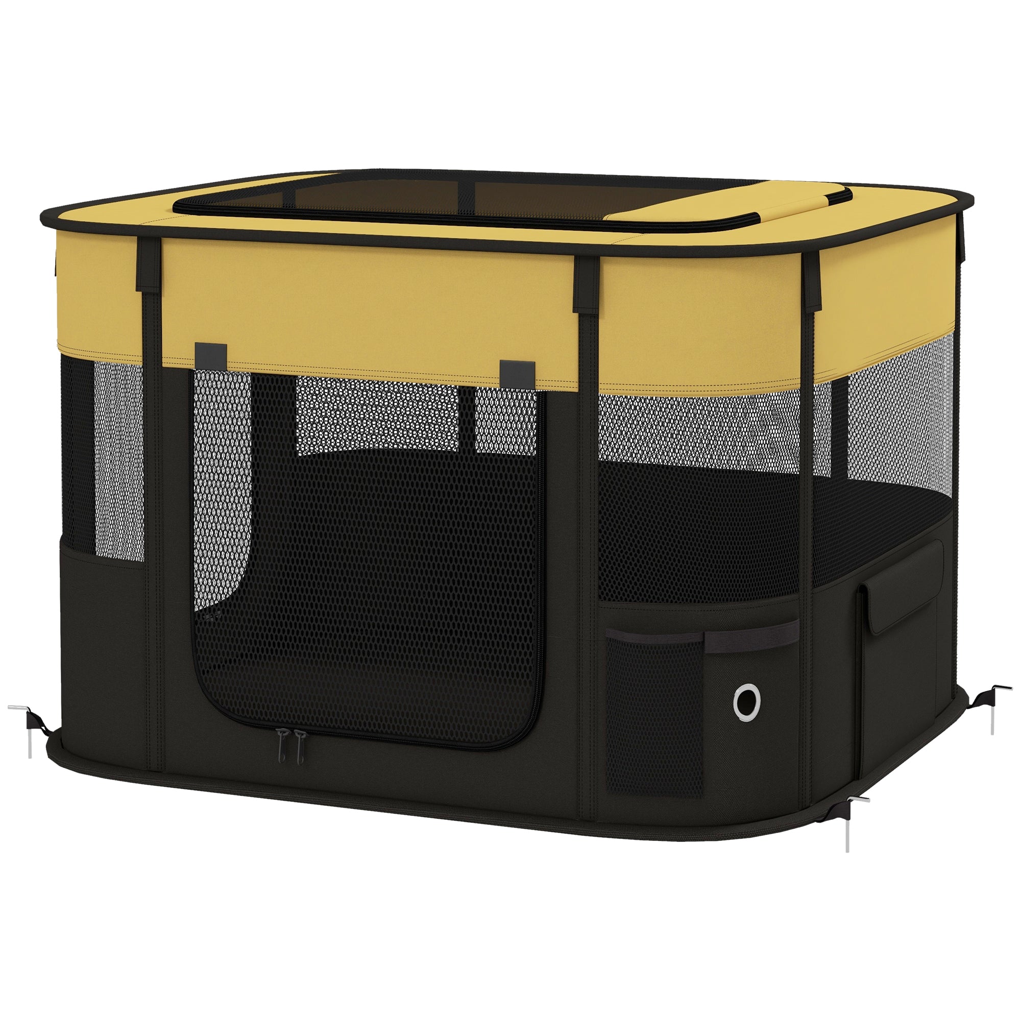 PawHut Dog Pen, Pet Playpen, Portable Foldable Dog Cat Playpen Soft Dog Cage with Storage Bag for Puppies, Rabbits, Kittens, Guinea Pigs, 74 x 60 x 45cm - Yellow