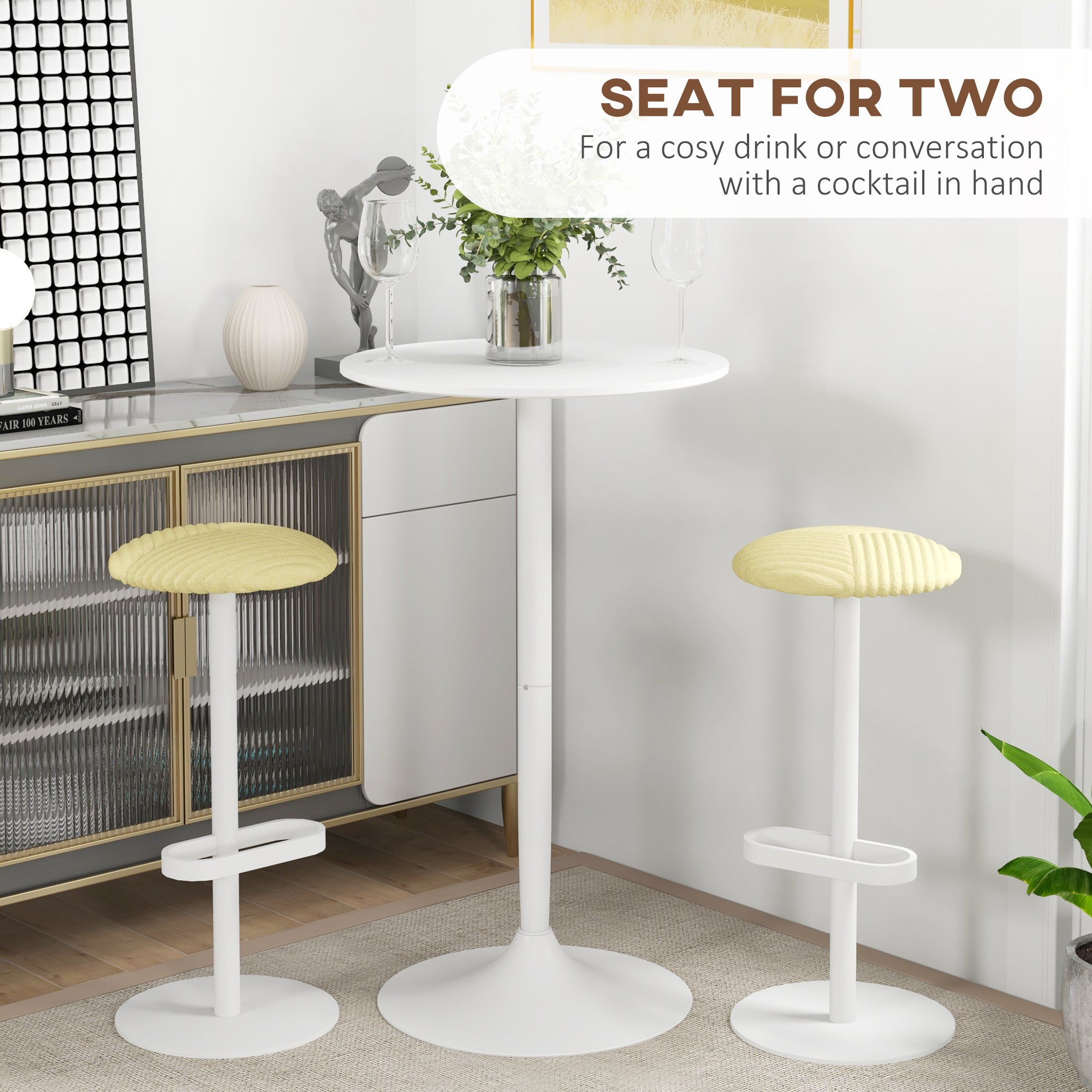 HOMCOM Round Bar Table, High Top Kitchen Table with Painted Top and Steel Frame, Modern Pub Table for 2, Easy Assembly for Home Bar, White