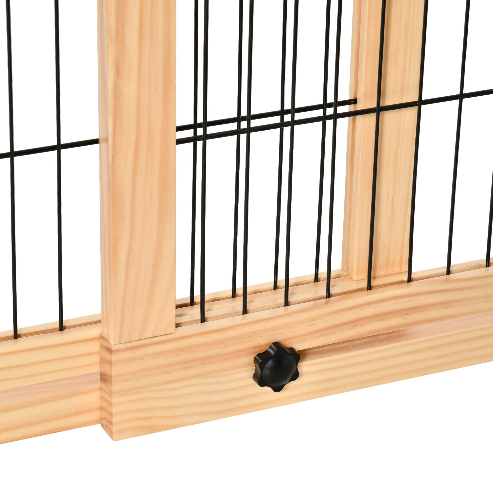 PawHut Free Standing Pet Gate, Wooden Foldable Dog Gate with 41"-72" Adjustable Length, Support Feet, Pet Barrier for Small Medium Dogs, for Stairway, Doorway, Hallway, Natural