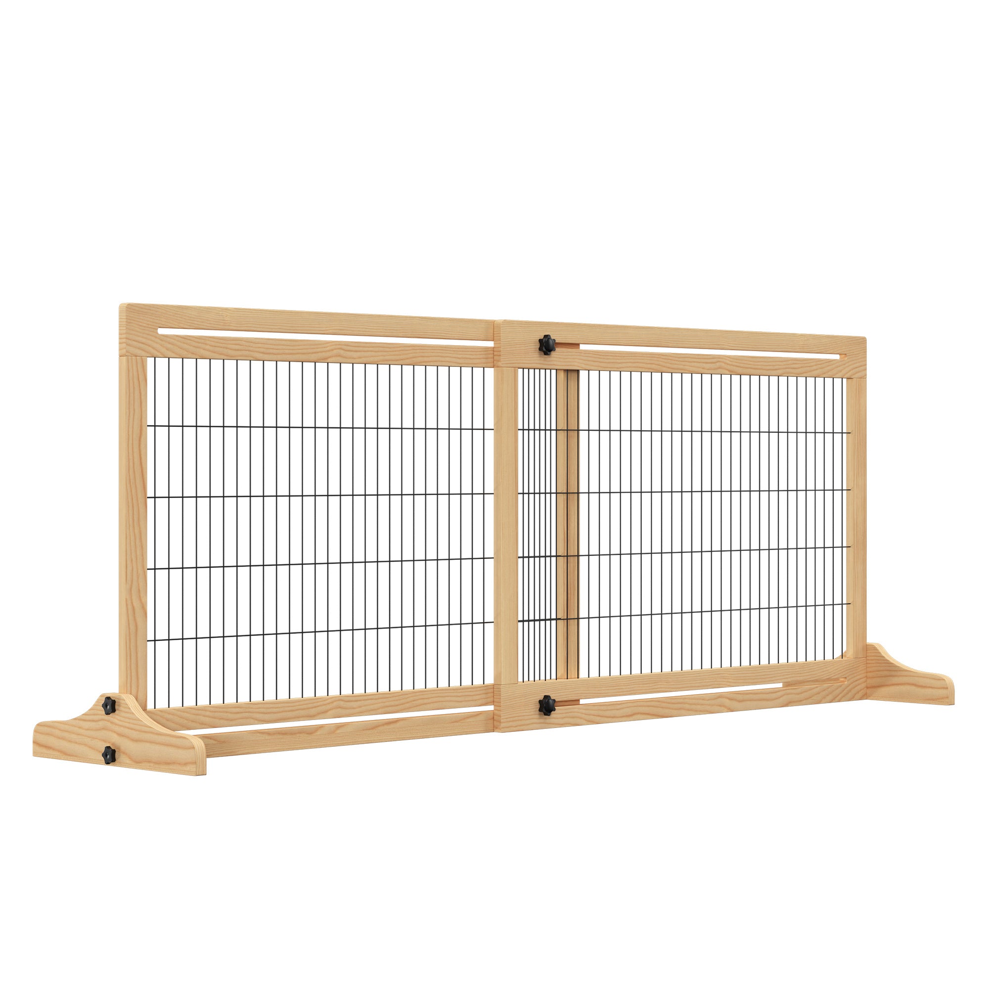 PawHut Free Standing Pet Gate, Wooden Foldable Dog Gate with 41"-72" Adjustable Length, Support Feet, Pet Barrier for Small Medium Dogs, for Stairway, Doorway, Hallway, Natural