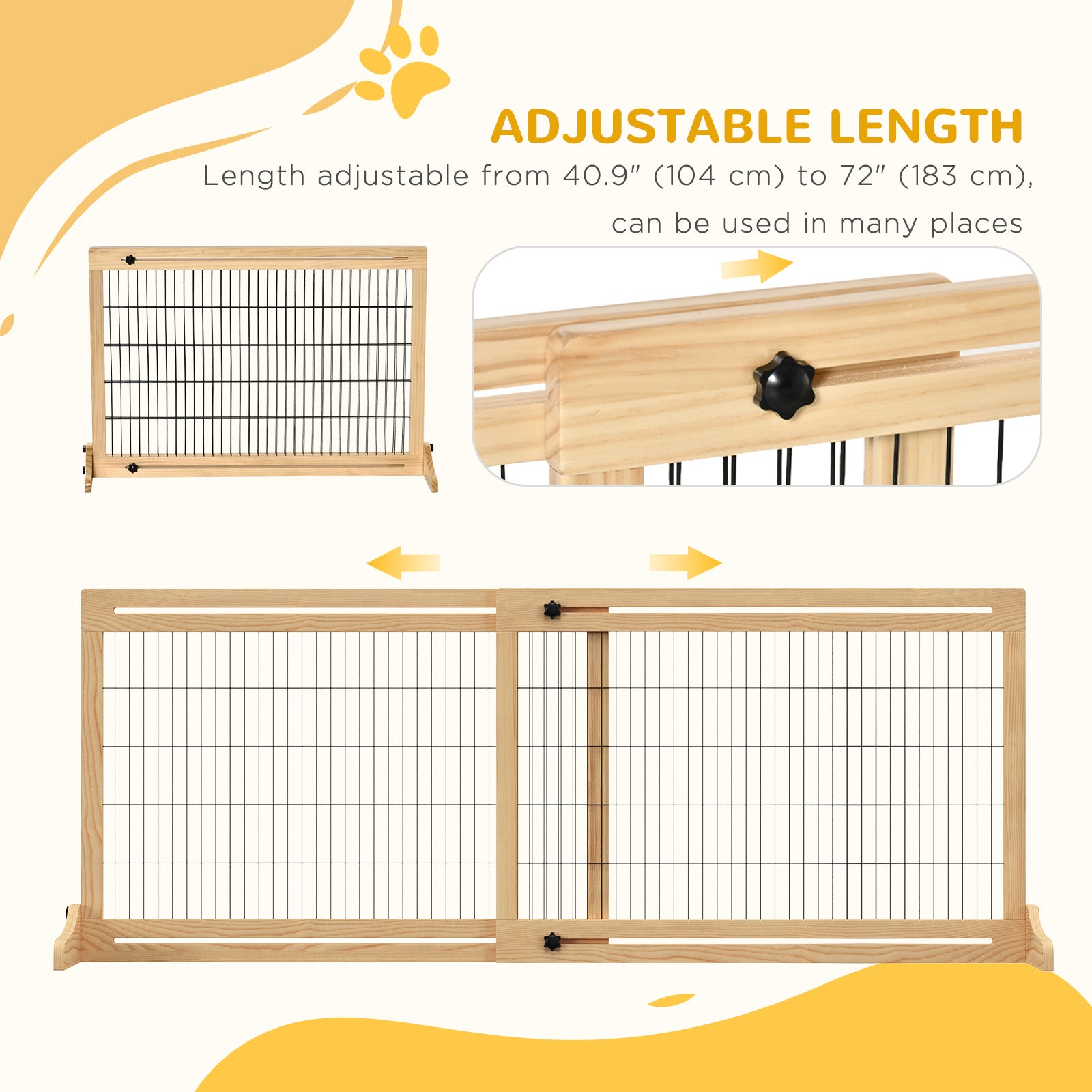 PawHut Free Standing Pet Gate, Wooden Foldable Dog Gate with 41