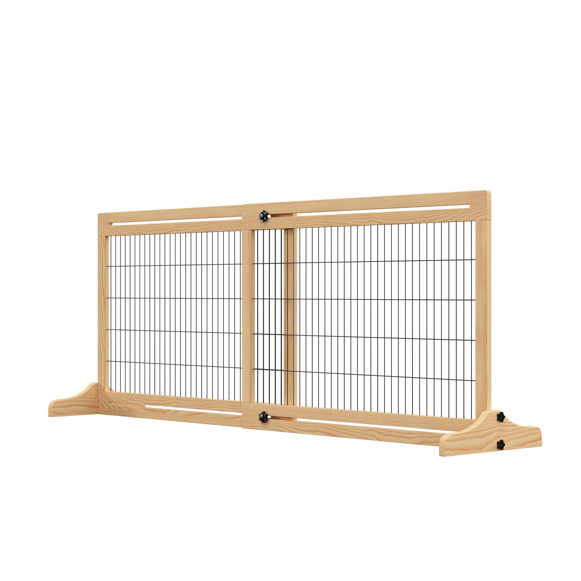PawHut Freestanding Dog Gate, Foldable Pet Fence, Indoor Wood Barrier, Stair Gate with Support Feet, for Doorway, Hallway, Small and Medium Dogs, 69H x 104-183 cm, Natural Wood Effect