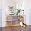 PawHut Free Standing Pet Gate, Wooden Foldable Dog Gate with 41"-72" Adjustable Length, Support Feet, Pet Barrier for Small Medium Dogs, for Stairway, Doorway, Hallway, Natural