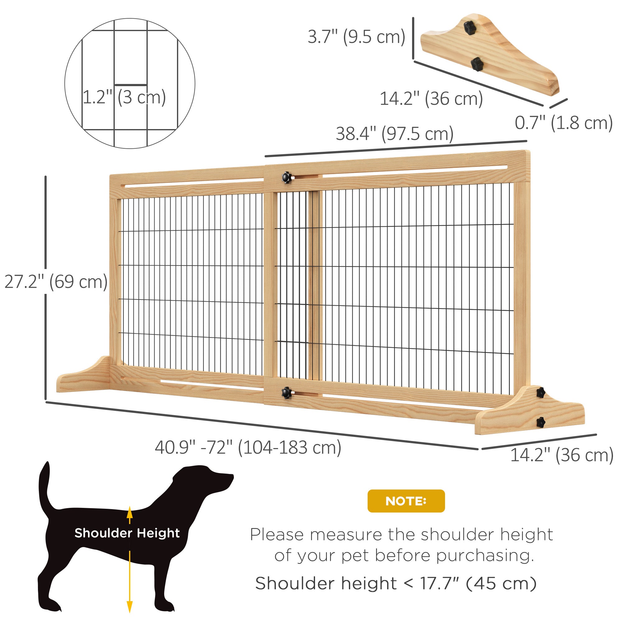 PawHut Free Standing Pet Gate, Wooden Foldable Dog Gate with 41"-72" Adjustable Length, Support Feet, Pet Barrier for Small Medium Dogs, for Stairway, Doorway, Hallway, Natural