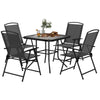 Outsunny 5 Pieces Patio Dining Set for 4, Outdoor Dining Set with Glass Top Table and 4 Mesh Folding Chairs, Small Outdoor Patio Furniture for Garden Backyard Poolside, Grey